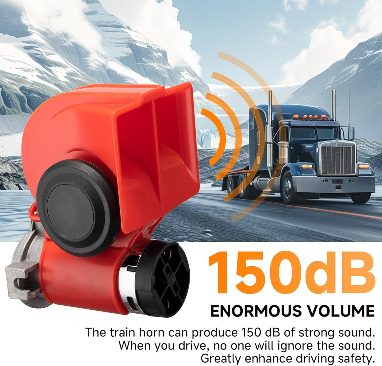 Train Horns kit for trucks,Air Horn for Motorcycle,Train Sound Car Horn Kit 12V Super Loud Electric Bull Horn(red horn with wire and button, 12v)