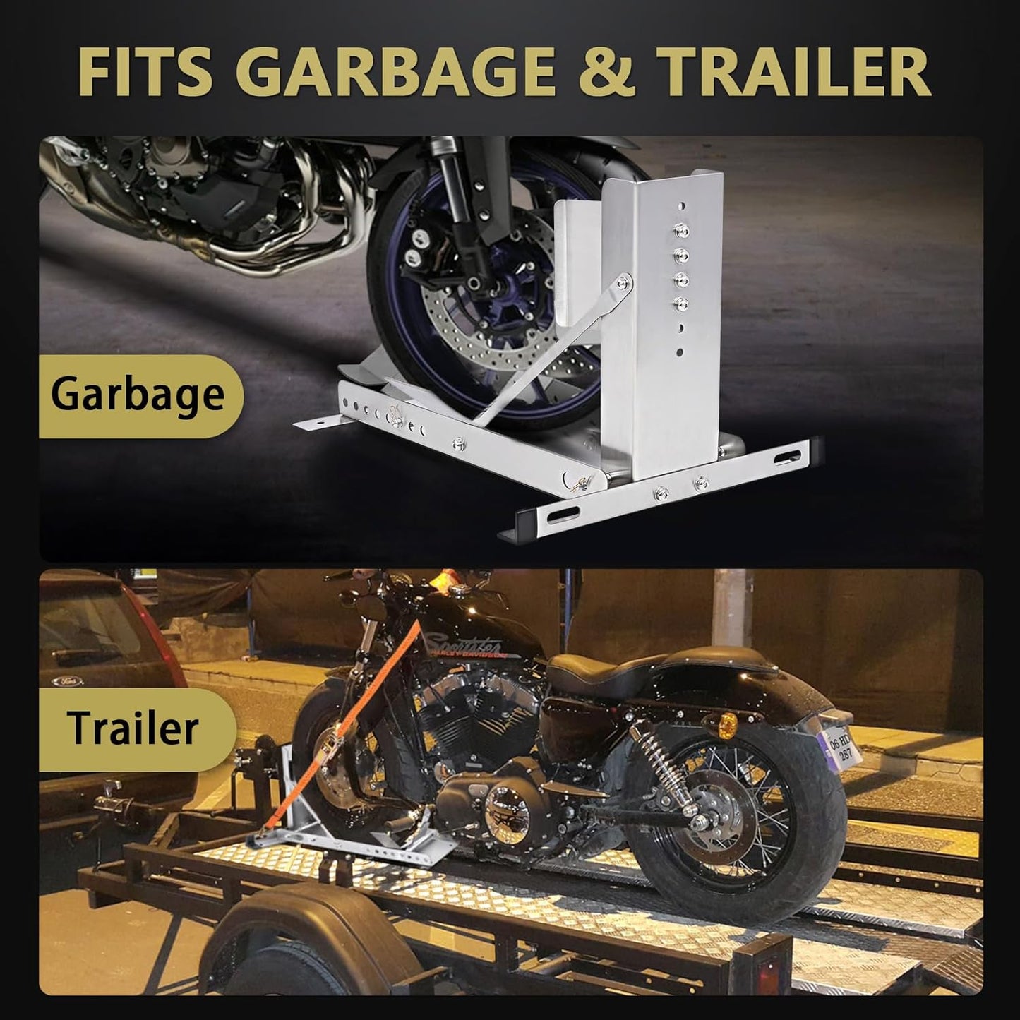 CXRCY Motorcycle Wheel Chock Stand,Anti-Rust Stainless Steel Motorcycle/Trailer Stop,3300LBS Load Capacity