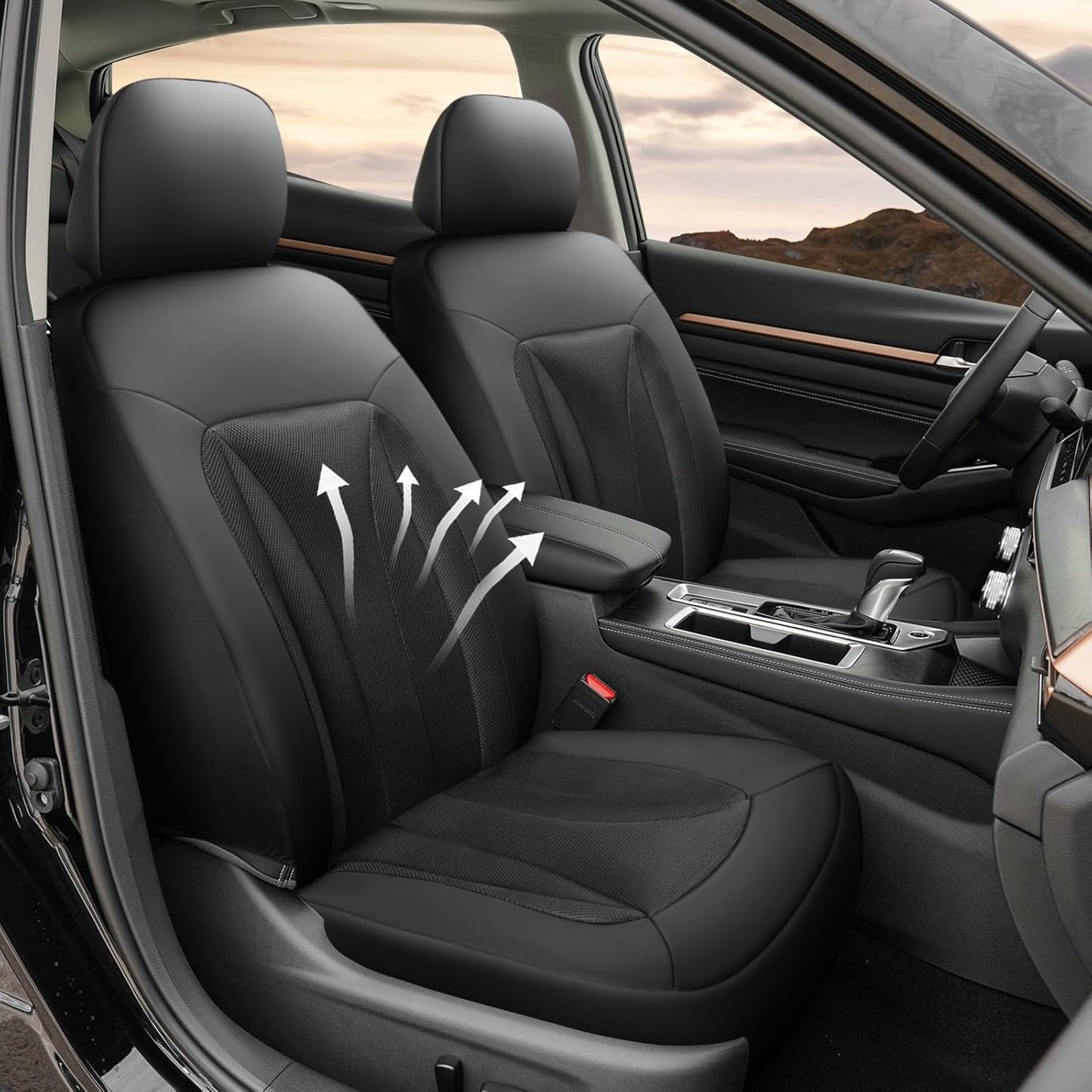 GIANT PANDA Front Seat Cover for Nissan, 3D Air Mesh Car Seat Covers Custom Fit Nissan Rogue Altima Sentra Versa Kicks Frontier Murano Pathfinder Maxima (Black) 2-Pack