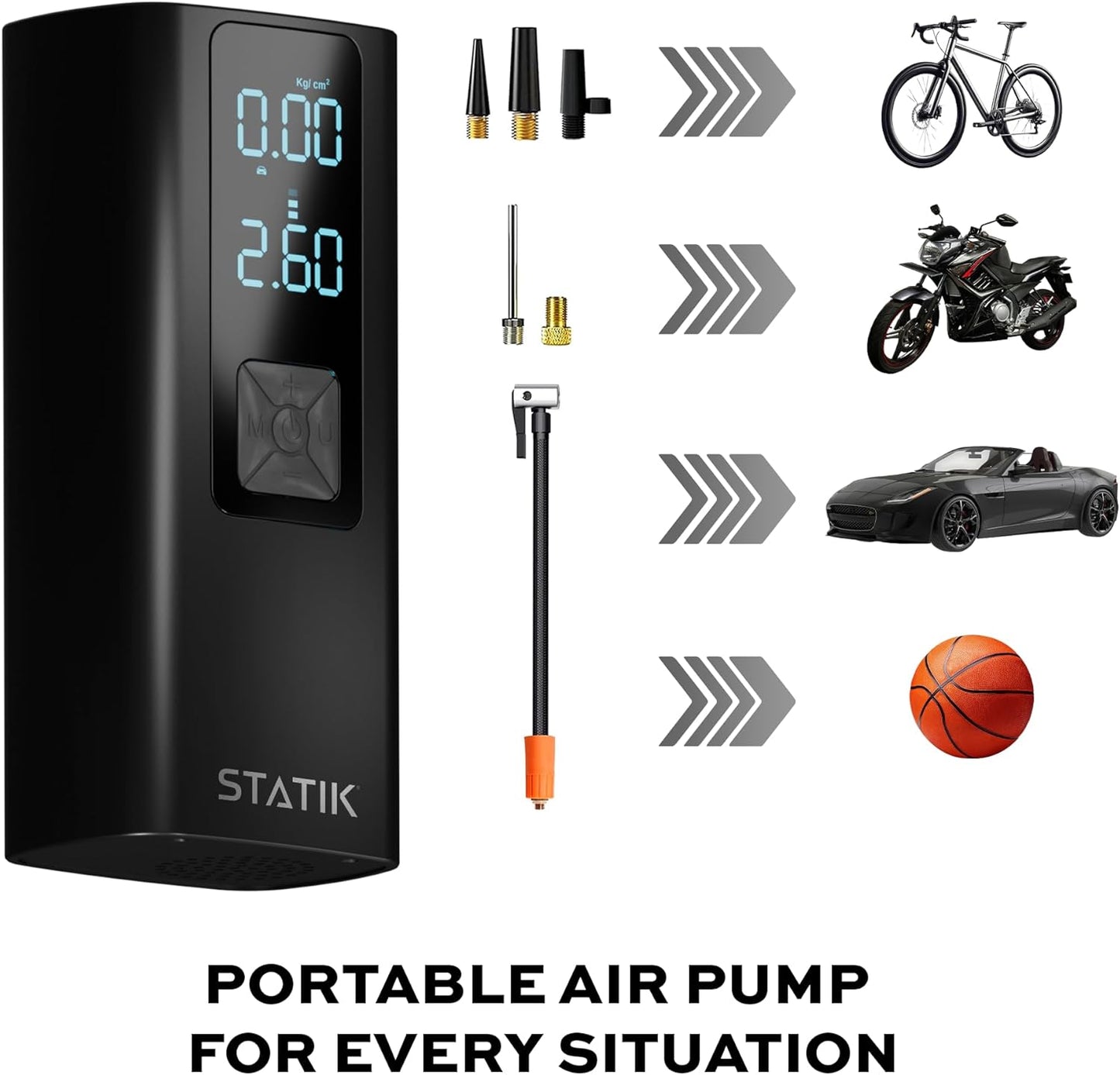 STATIK TireHero Car Tire Inflator Portable Air Compressor - 150 PSI, Electric Air Pump for balls, Bike Pump, Inflatables, Paddleboard, Air Mattress, Car Emergency Safety Kit w/Flashlight