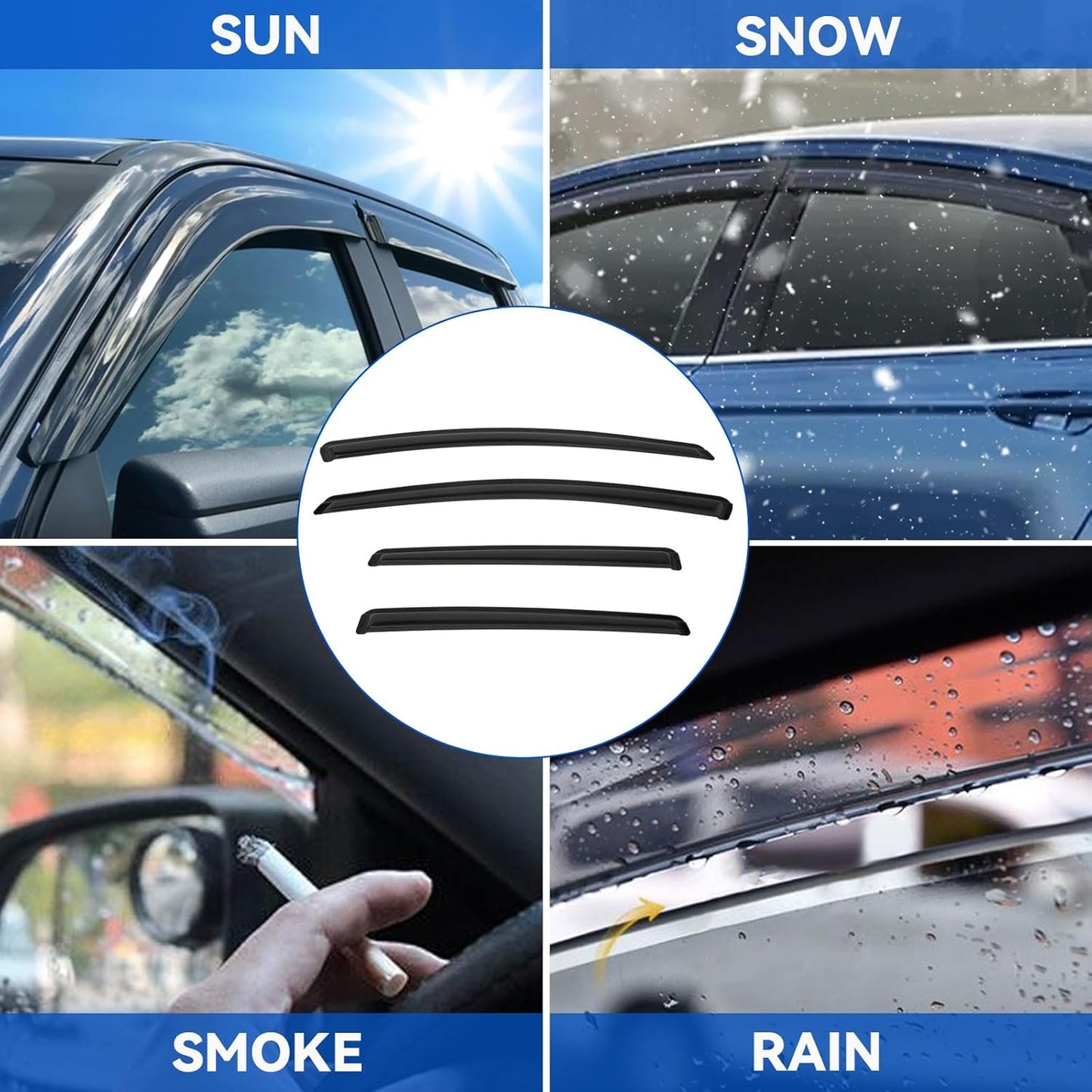 4pcs Front+Rear Smoke Tint Sun/Rain Guard Outside Mount Tape-On Vent Window Visors Compatible with 13-18 C-Max