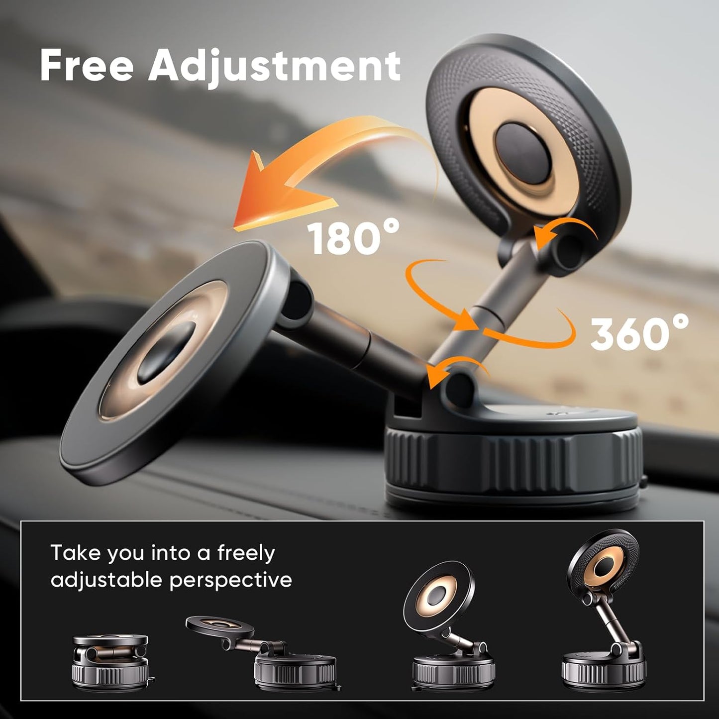 Phone Holders for Your Car, Magnetic Phone Holder for Car Phone Holder [120+ LB Strongest Sucker & 2800gf Strongest Magnetic] 360° Adjustable Magsafe Car Mount for iPhone 16 Pro Max 15 14 13 12 Plus