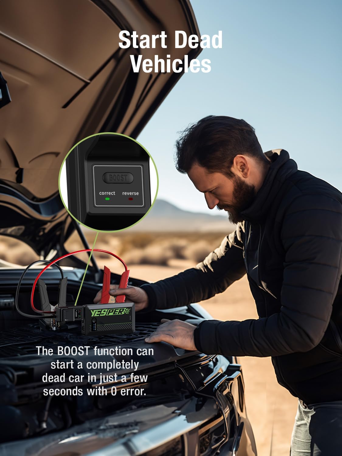 YESPER Jump Starter Portable,1500A Peak Motorcycle Jump Starter, Jump Box for Car Jumper Starter Portable, 12V Auto Booster Pack(Up to 7L Gas and 5.5L Diesel Engine) with Smart Safety Jumper Cable