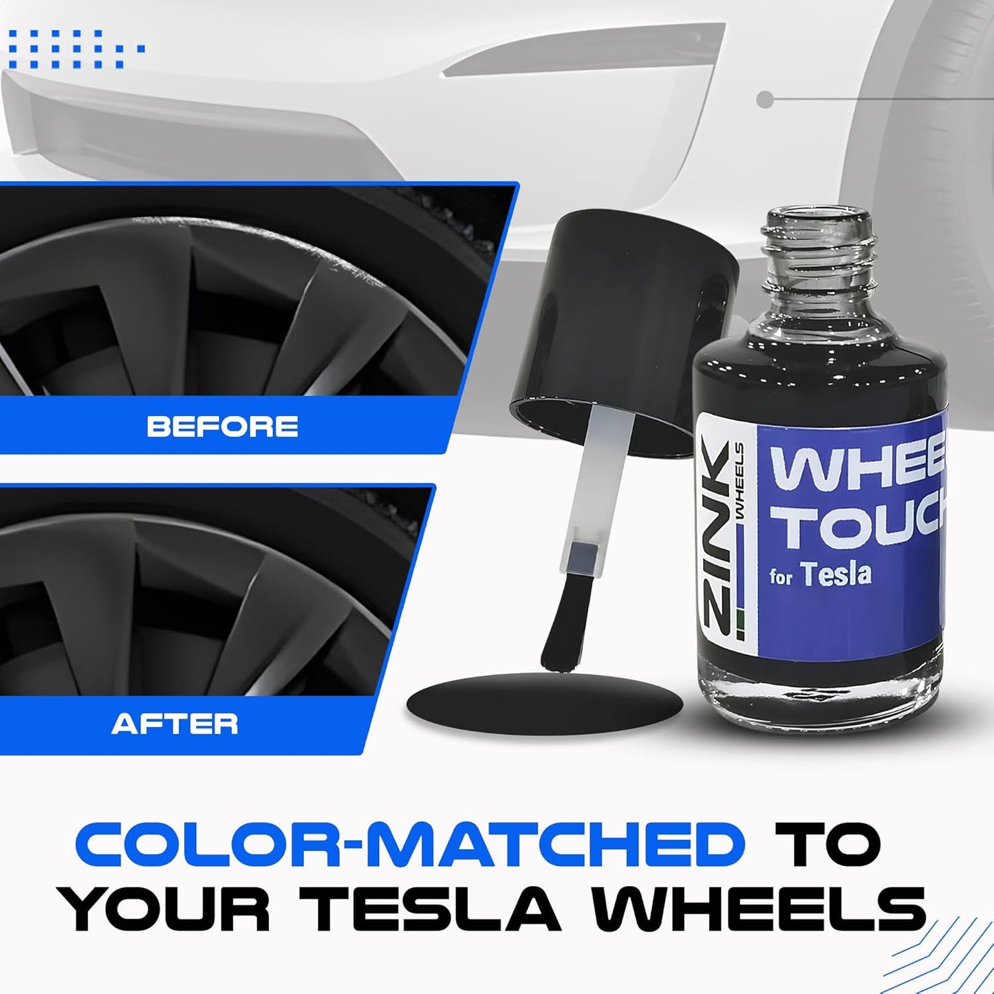 Premium Tesla Wheel Curb Rash Repair Kit for Model S 19-inch Sonic Carbon Slipstream Rims - DIY Kit with Color-matched Touch Up Paint - Made in USA