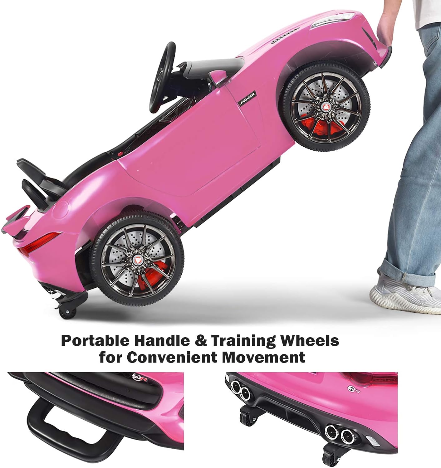 Costzon Ride on Car, 12V Licensed Jaguar F-Type SVR Battery Powered Kids' Electric Vehicles w/Remote Control, Front/Rear Lights, MP3/Music/3 Speeds/Spring Suspension, Kids Car Toy for Toddler (Pink)