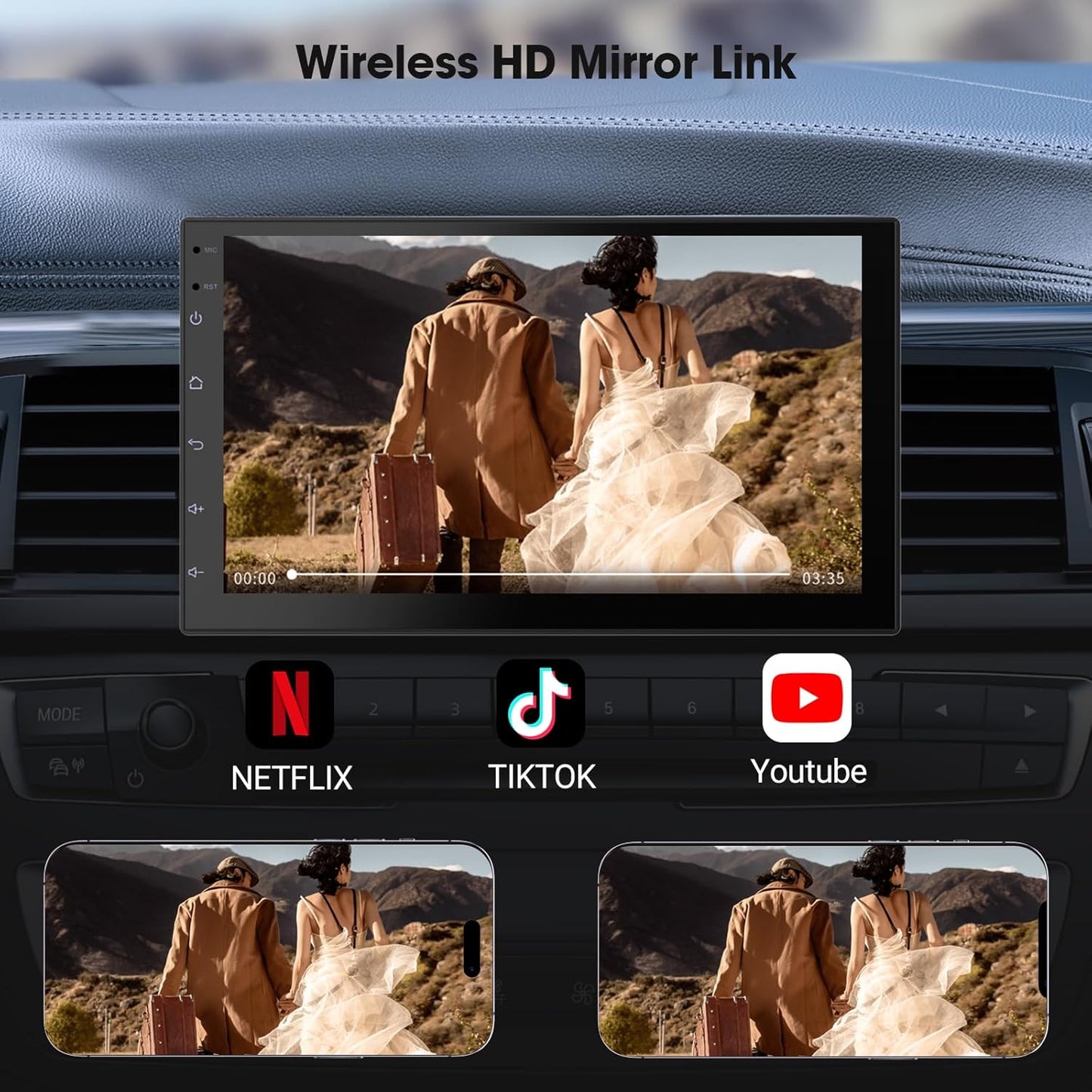 Wireless CarPlay Screen for Car & Android Auto Head Unit - Touchscreen 7 Inch Double Din Car Stereo with Backup Camera for All Cars (2+32GB)