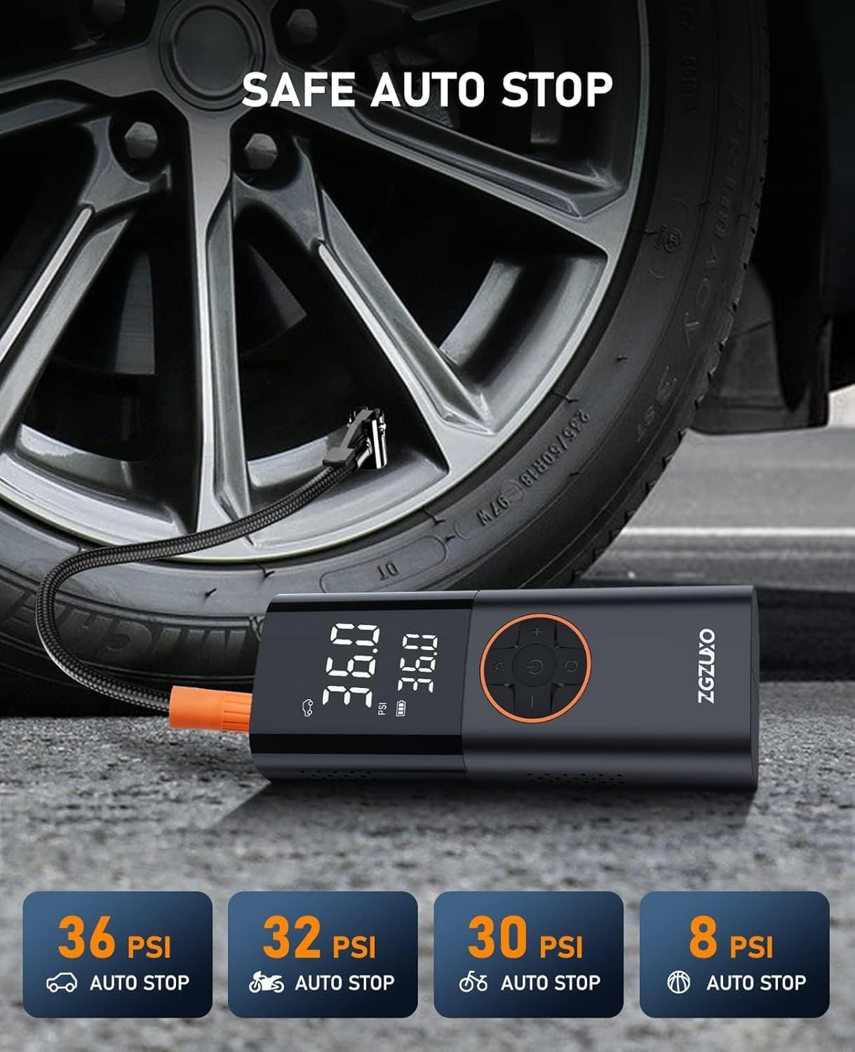 Tire Inflator Portable Air Compressor - 150PSI Fast Cordless Air Pump for Car Tires, Rechargeable Bike Tire Pump with Digital Pressure Gauge, LED Light for Cars, Bicycles, Balls and More