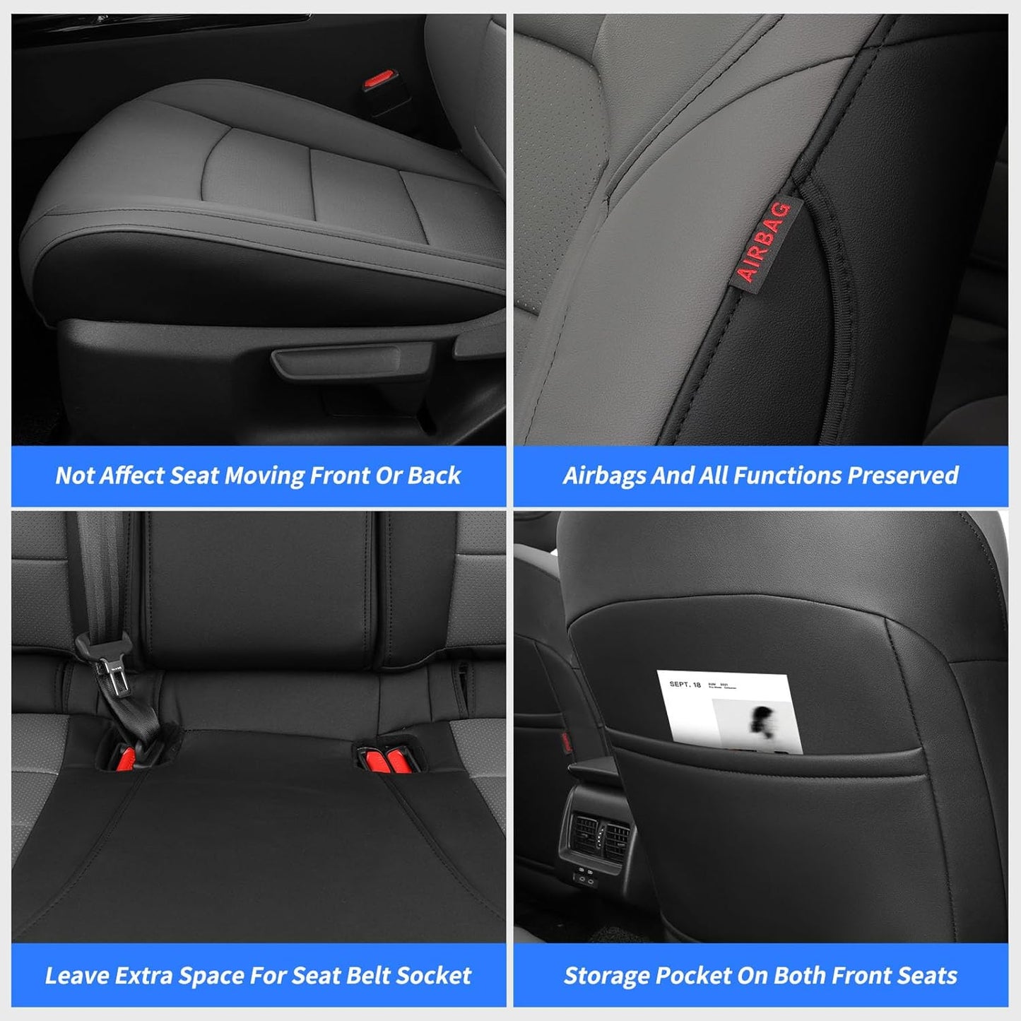 coverdream Custom Fit Camry Car Seat Covers for 2025 Toyota Camry Hybrid LE,SE,Full Coverage,Airbag Compatible Waterproof Leather Car Seat Protector(Full Set,Black/Gray)