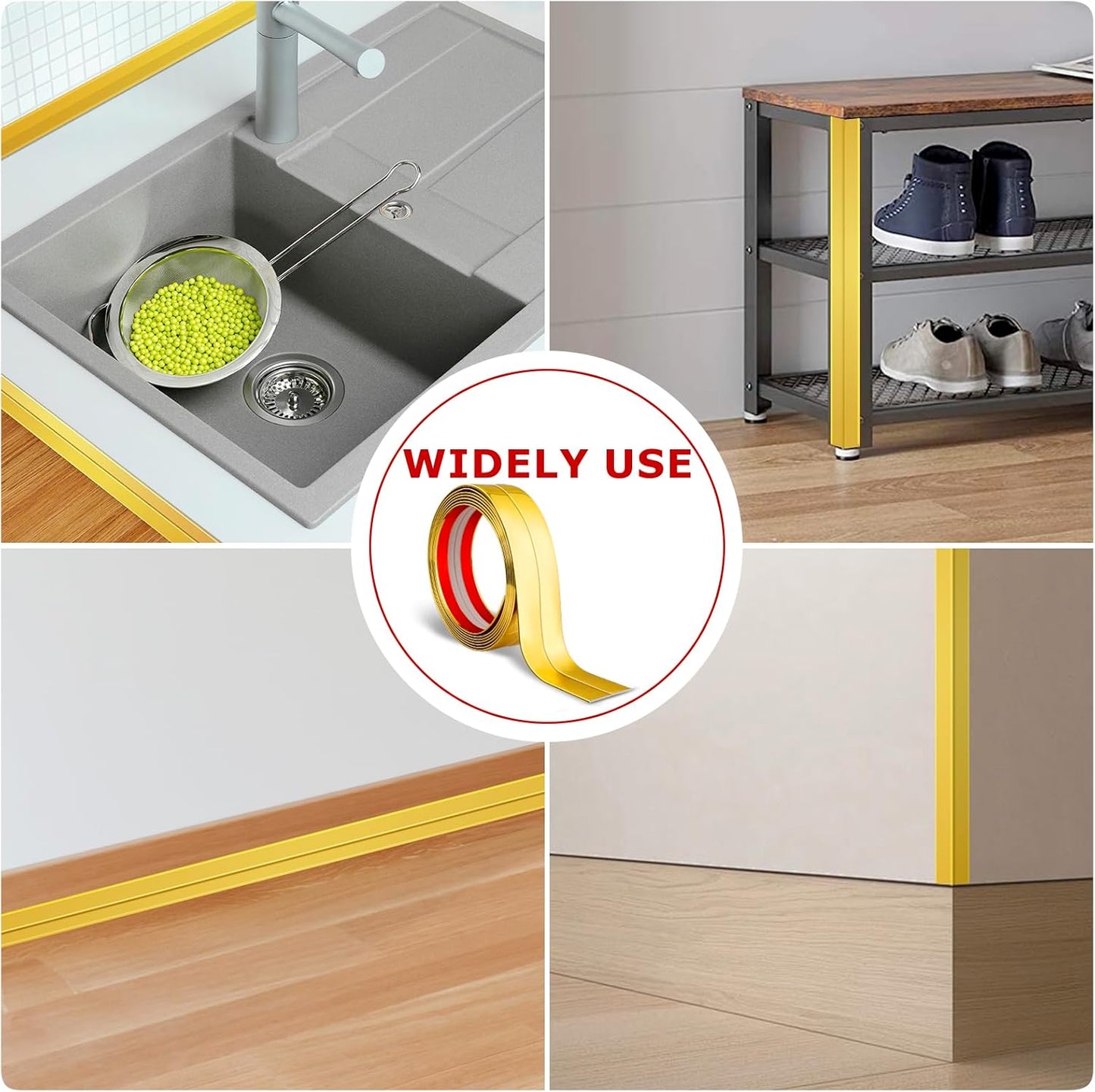 Flexible Wall Corner Protector Moulding Trim Peel and Stick Wall Corner Guards Edge Protector Self Adhesive Molding Trim Strip for Edge Ceiling (Gold, 0.8 in x 10 Ft)