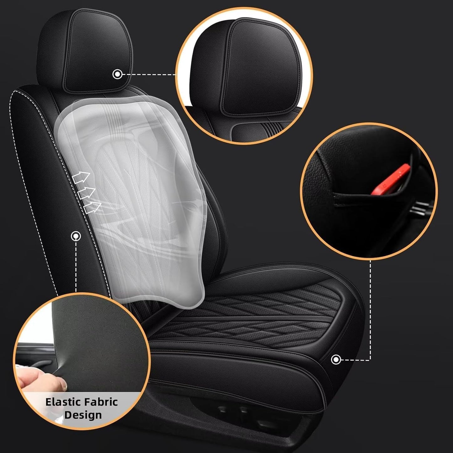 AOMSAZTO Ford Ranger Seat Covers: Front Seat Covers Custom Fit 2019 2020 2021 2022 2023 2024 Ford Ranger Breathable Waterproof Leather Seat Protector(2 Front Seats, Black)