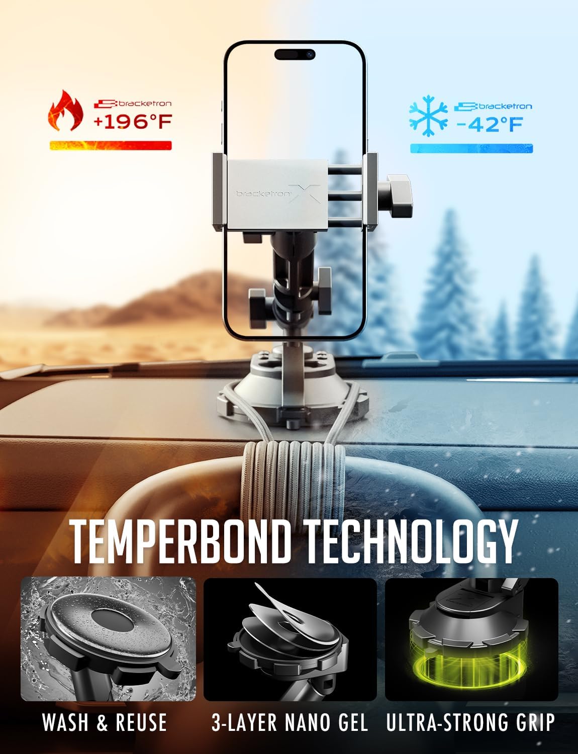 Bracketron HD Phone Dock PRO Dash and Window Metal Clamp Mount, Phone Holder for Car, Universal Phone Mount for Phones up to 3.5 Inches Wide