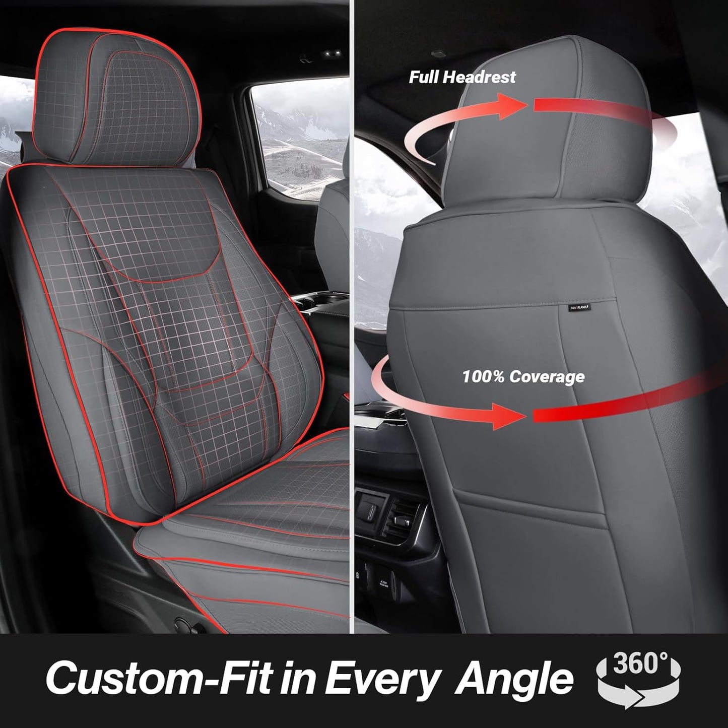 Coverland Custom Car Seat Covers Compatible with 2019-2025 RAM 2500 Crew Cab - Premium Leather Non-Slip Memory Foam Waterproof Cover Interior Protector Full Set-Dark Gray [See Size Chart-Size X129]