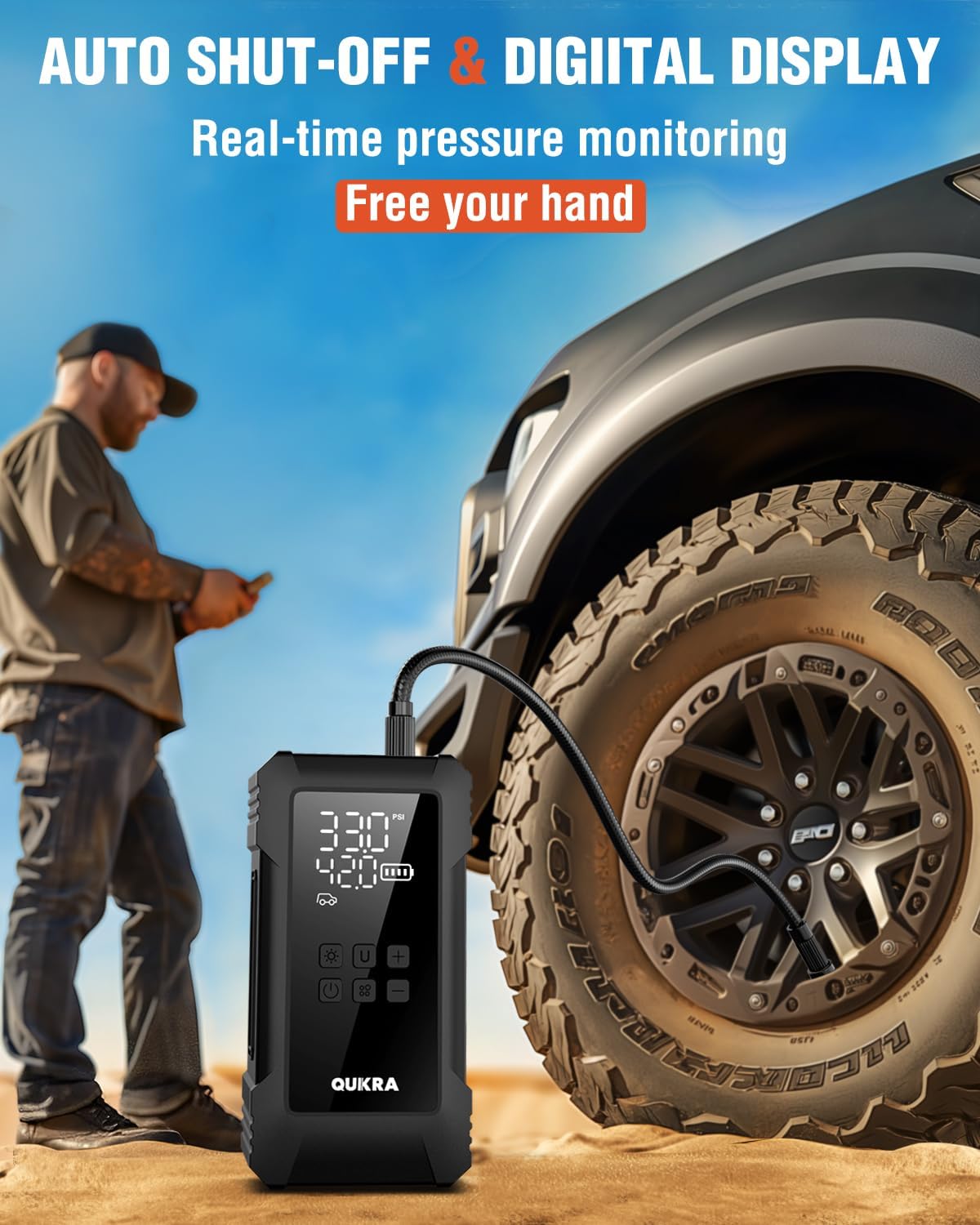 NW08 Tire Inflator Portable Air Compressor for Heavy-duty Vehicle, Dual Cylinder Cordless Air Pump for Car Tires with 12000mAh Battery Capacity, 4× Faster 150PSI Car Tire Pump for SUV, Truck, Pickup