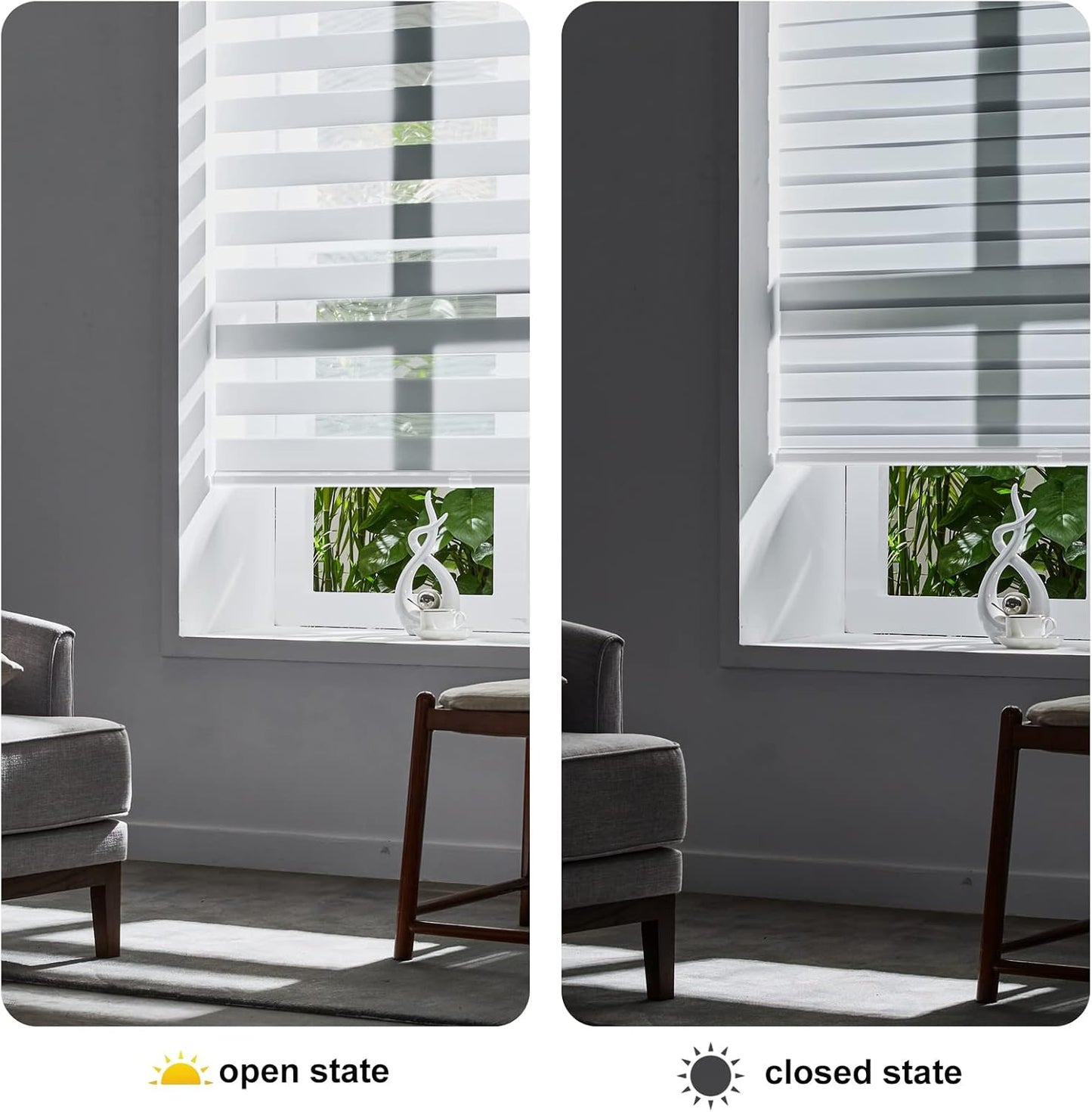 Persilux Cordless Zebra Blinds for Indoor Windows, Free-Stop Zebra Blinds Cordless, Light Filtering Sheer Shades Dual Layer for Day and Night, Zebra Roller Shades for Home (34.5" W X 47" H, Grey)