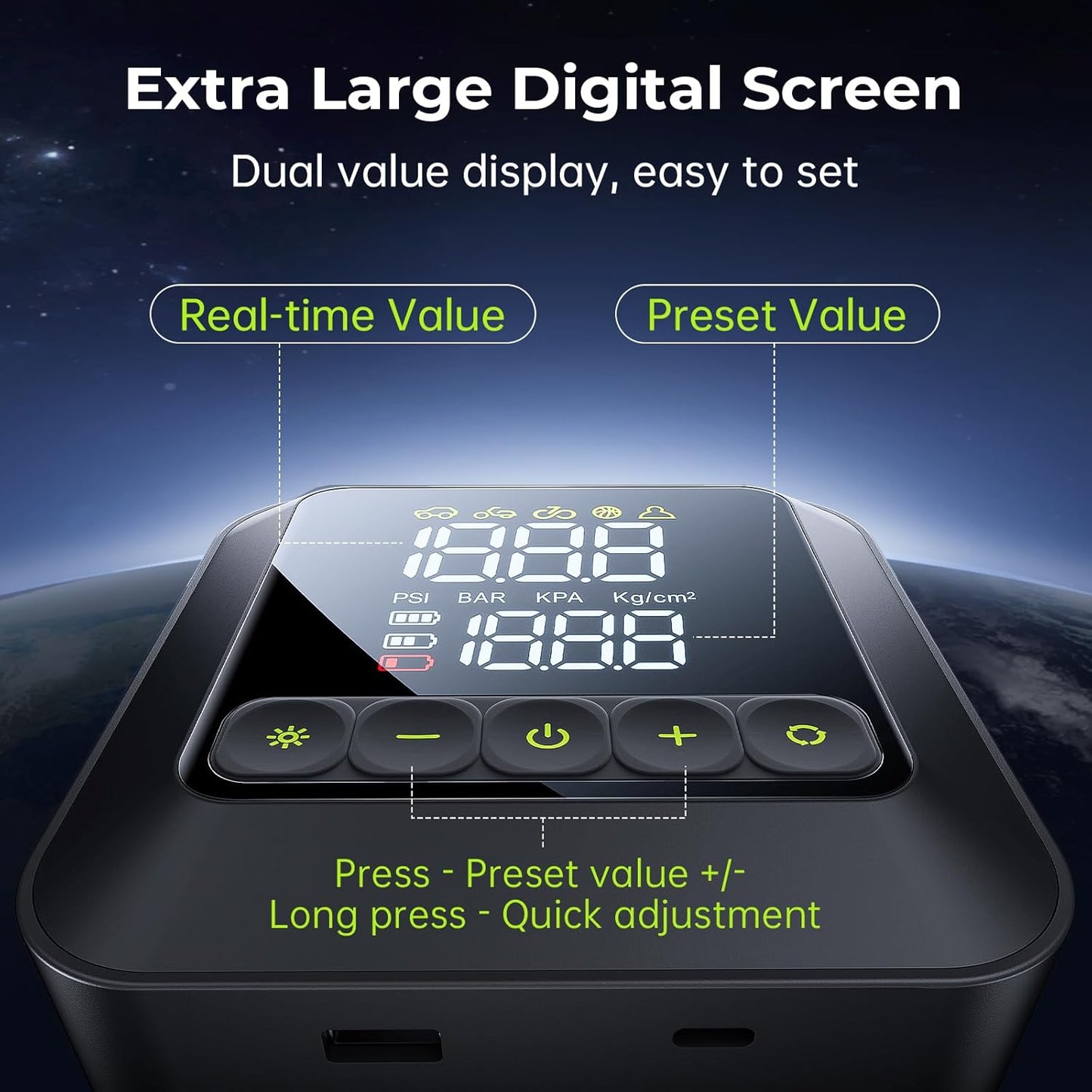 Syncwire Tire Inflator Portable Air Compressor 150PSI Air Pump for Car Tires [3X Faster] Inflation Electric Smart Tire Pump with Extra-Large LCD Dual Value Display [Free Car Tire Valve Caps], Auto-Off