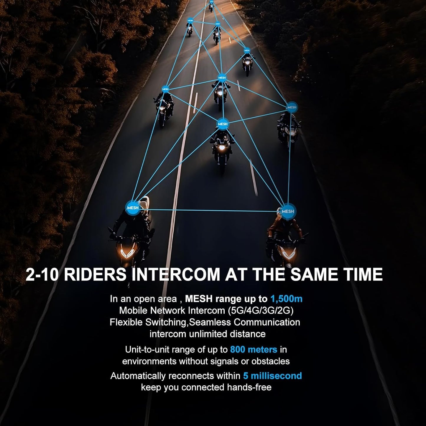 SolaMr X10 Motorcycle Helmet Bluetooth Headset Speakers Headphone, Ski Helmet Intercom Integrated Mesh Communication System Support 10 Riders with Bluetooth 5.1, Noise Cancellation, Yellow