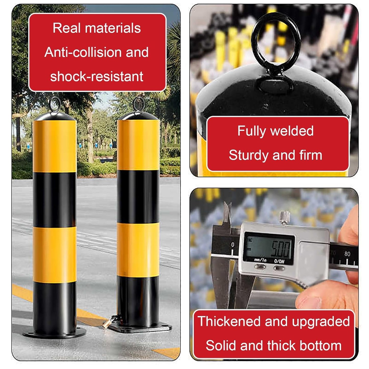 Steel Safety Bollard Post, with Lock Bollard Post Removable Security Posts, Parking Bollards, Parking Barriers Concrete, Powder Coat, for Parking Lot, Driveway and Sidewalk(Black (3pcs),75cm/29.5in)