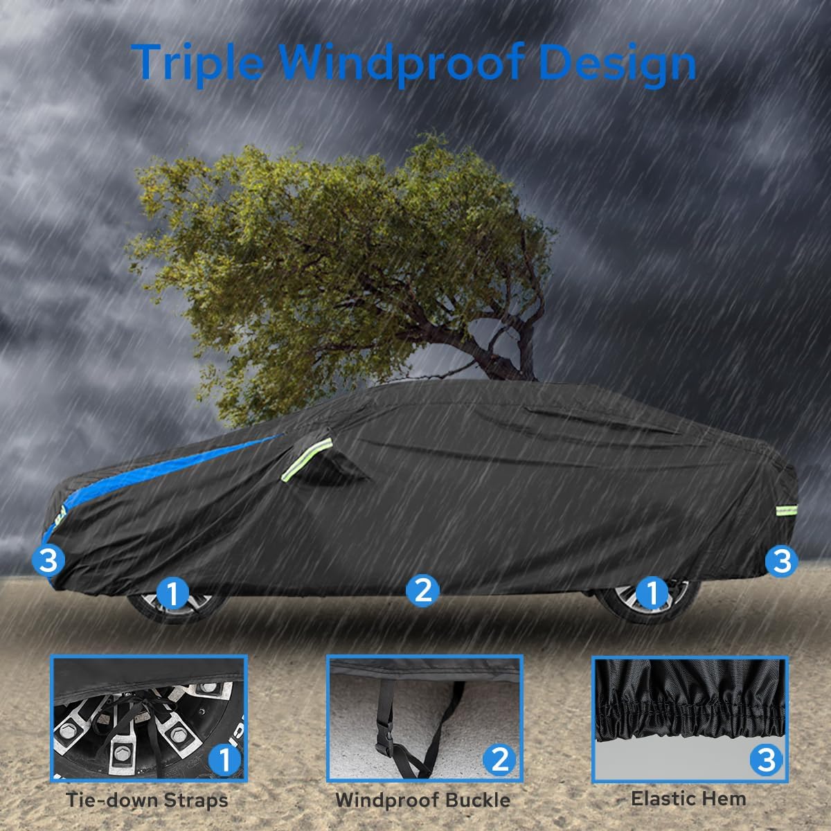 Avecrew Car Cover Custom Fit for Camaro, Waterproof All Weather Full Exterior Cover Rain Snow UV Protection Cover with Side Door Zipper Design