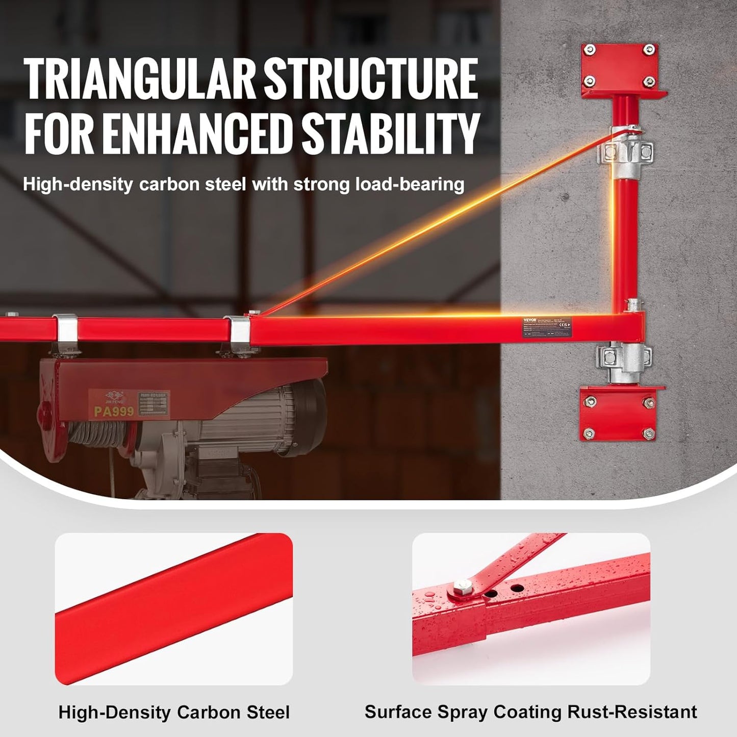 VEVOR Wall Mount Jib Crane, 660 lbs Max Load Capacity Electric Scaffolding Lift, Electric Hoist Holder Swing Arm with Pole, Steel Hoist Frame, 180° Swivel Scaffold Lifting Arm for Electric Hoist