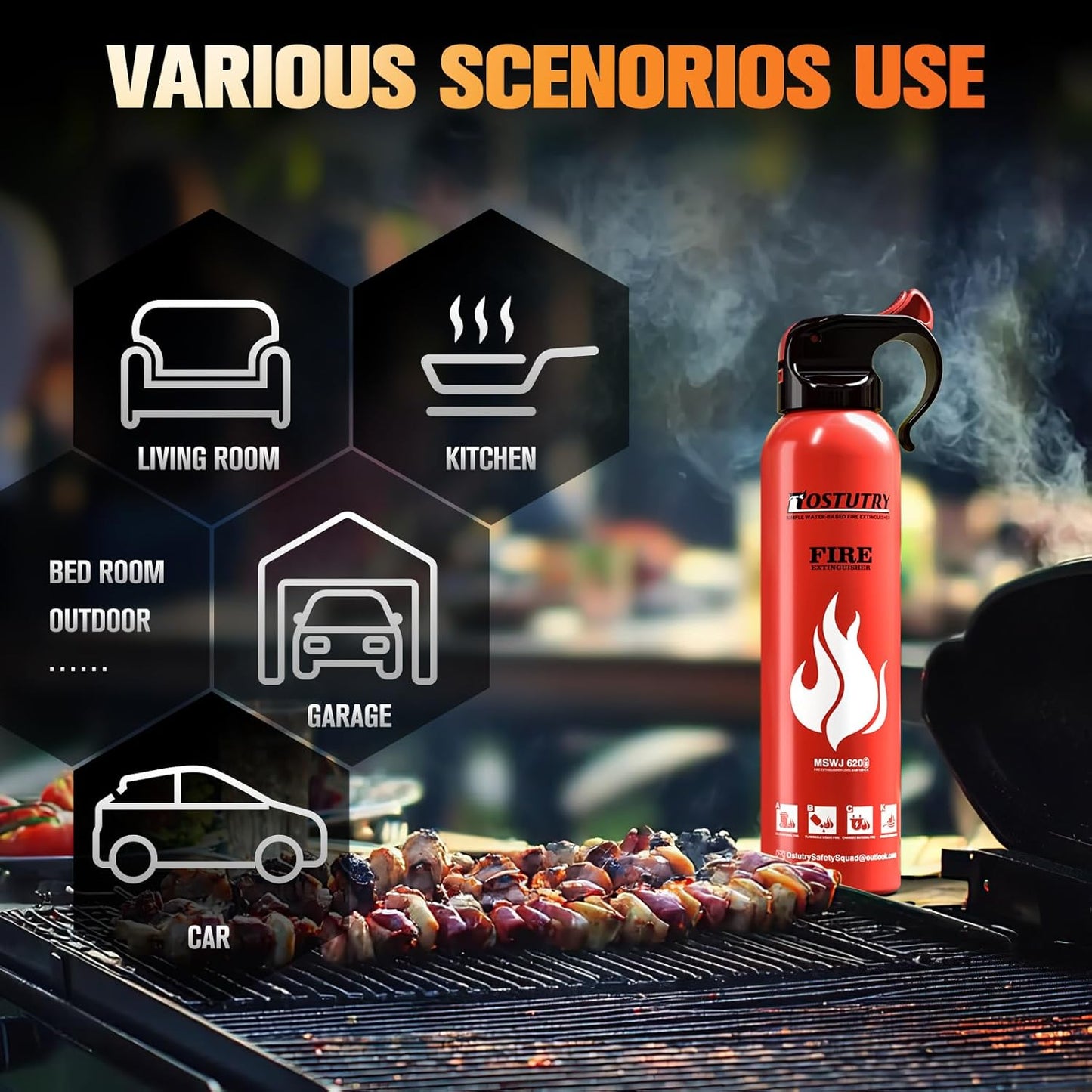 Upgraded 8-IN-1 Fire Extinguisher for Home Vehicle Car Kitchen Boat, Small Fire Extinguishers Spray with Mount for Class A B C K Fire, Portable Non-Toxic Prevent Re-Ignition Easy Clean (3 Pack)