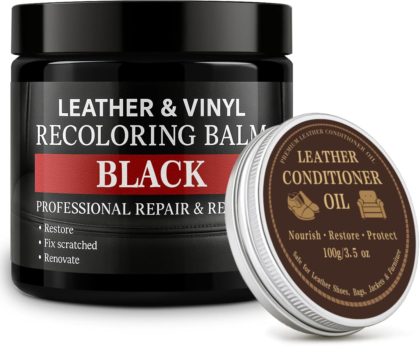 Leather Color Restorer, Leather Recoloring Balm, Scratch Remover, Leather Dye, Leather Paint with Leather Conditioner, Leather Repair Kit for Furniture Couches Car Seats Shoes,Black