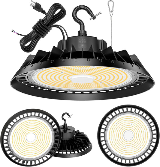 LED High Bay Lights, Super Bright 240W UFO High Bay LED Shop Lights, 36000LM 5000K, 0-10V Dimmable, 5' Cable Plug, IP65 Waterproof, ETL Listed Plug & Play Lighting High Bay for Gym Factory Warehouse