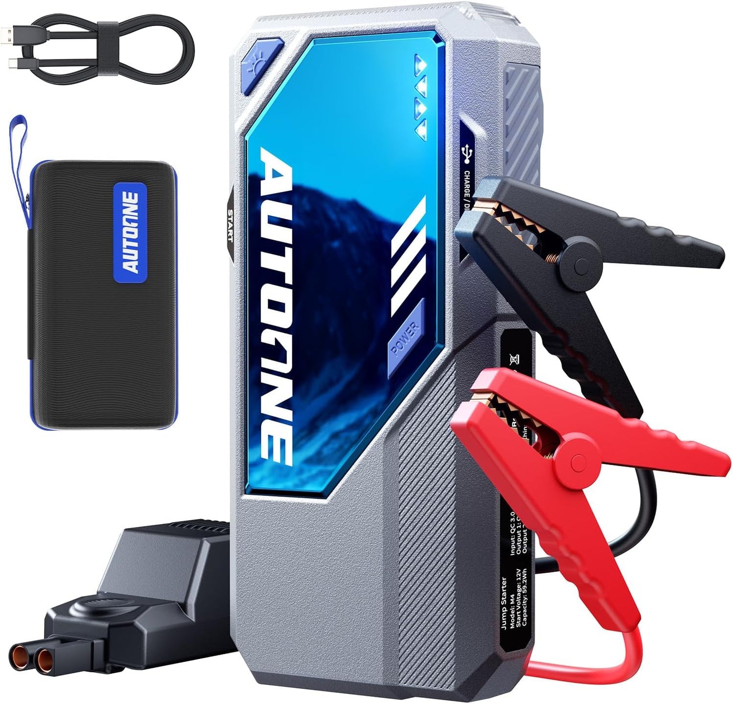 AUTOONE M4 Jump Starter 7500A Car Jumper Starter Portable, 12V Battery Jump Starter (All Gas/12L Diesel) Jump Box for Car Battery with Built-in Booster, Storage Case, LED Light, Jumper Cables
