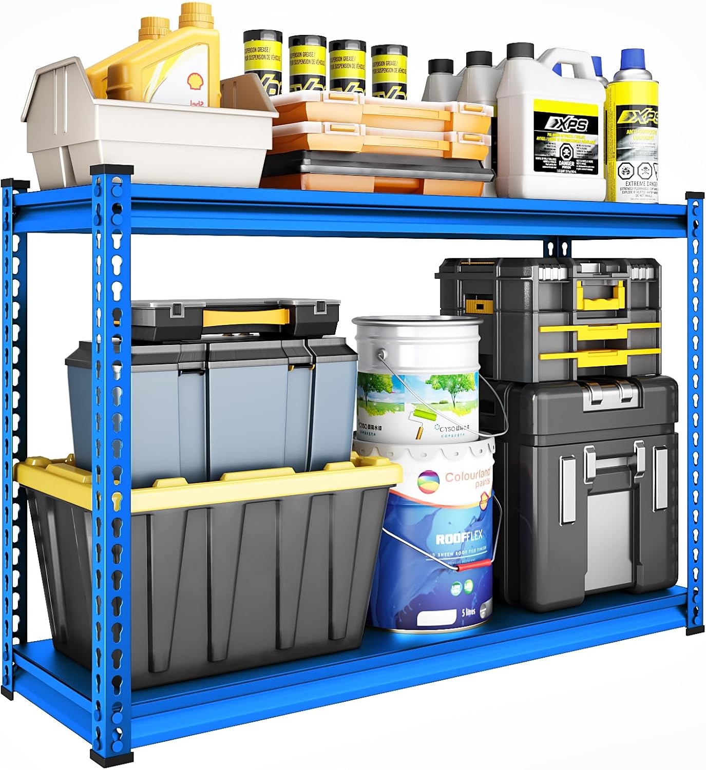 48" W Garage Shelving Heavy Duty, 1000LBS Loads Adjustable Garage Storage Shelves, 2-Tier Metal Shelving Units and Storage Racks, Industrial Utility Shelf,48" Wx18 Dx39 H, Blue