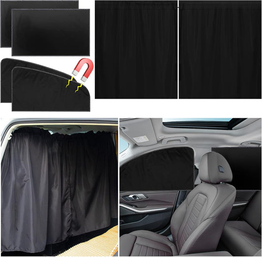 Set of 5 Car Privacy Curtains for Sedan- 4 Magnetic 31.5*18.9in Side Car Window Curtains & 1 Rear Seat Divider Curtain with Storage Bag, Baby Shades Screen Sun Covers for Camping Travel Nap Sleeping