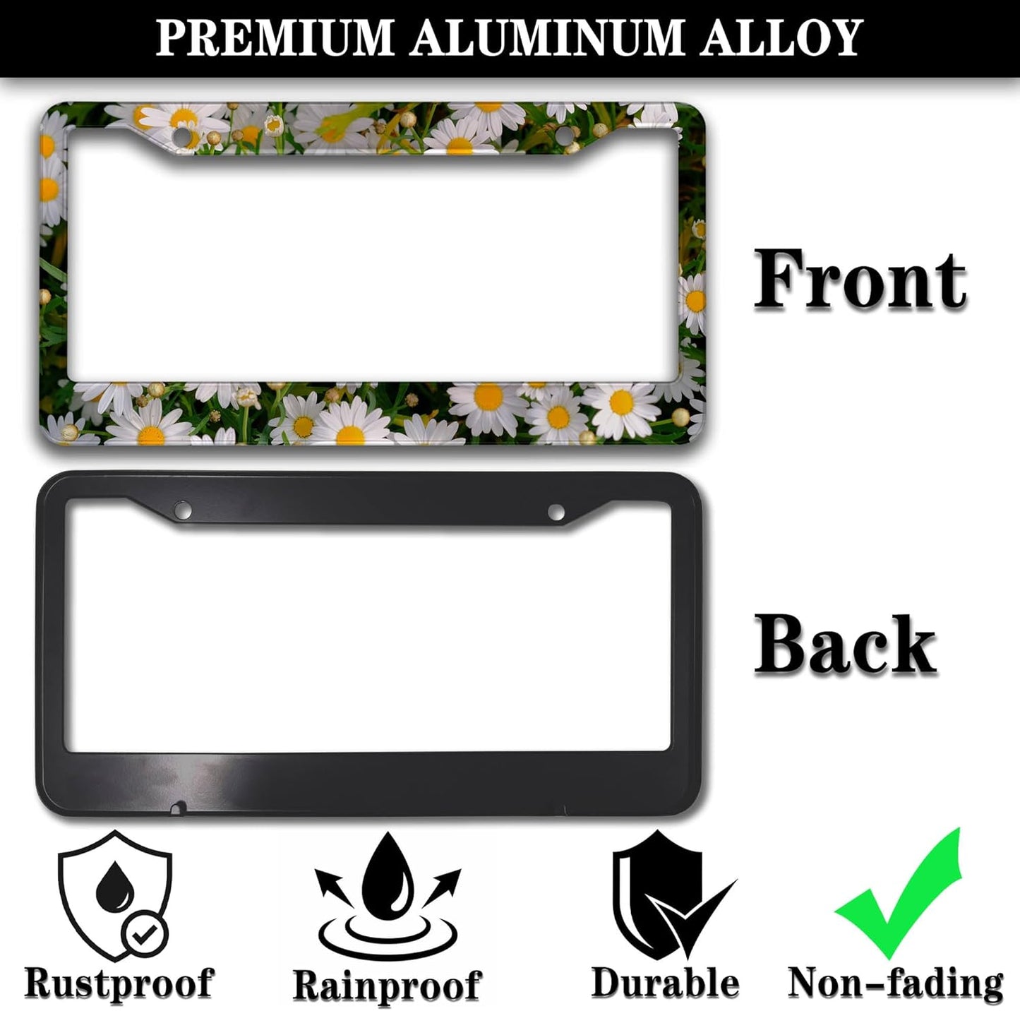 Fun License Plate Frame Cover Multicolor License Plate Frames Daisy Flower Universal Aluminum Car Accessory 2 Pack with Screw Covers Set