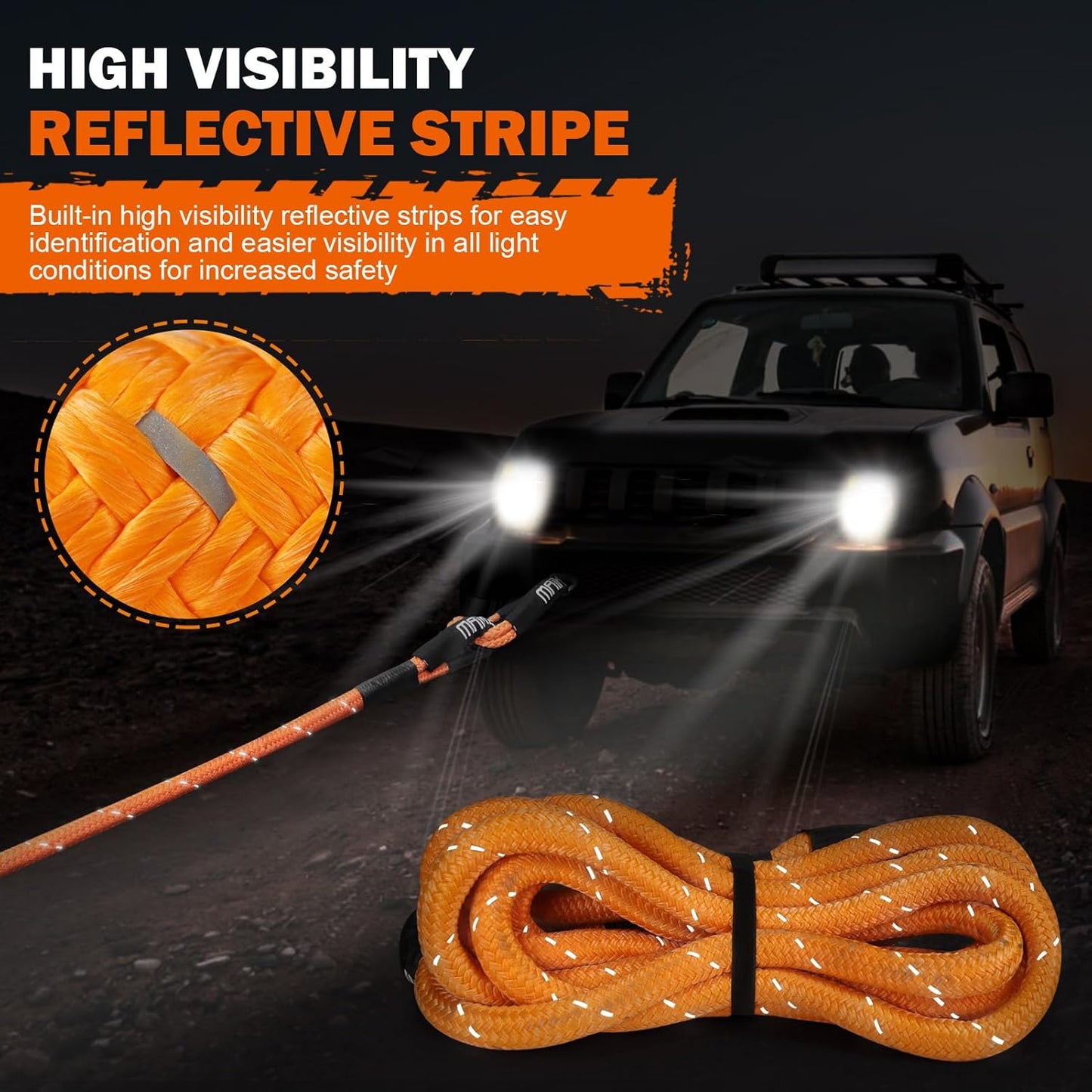 MAIKEHIGH 1-1/8" x 30ft Kinetic Tow Rope(56,000LBS), Heavy Duty Recovery Rope with 2 UHMWPE Soft Shackles, 30+% Elasticity Off Road Recovery Kit Towing Straps for Vehicle Trucks Tractor Car