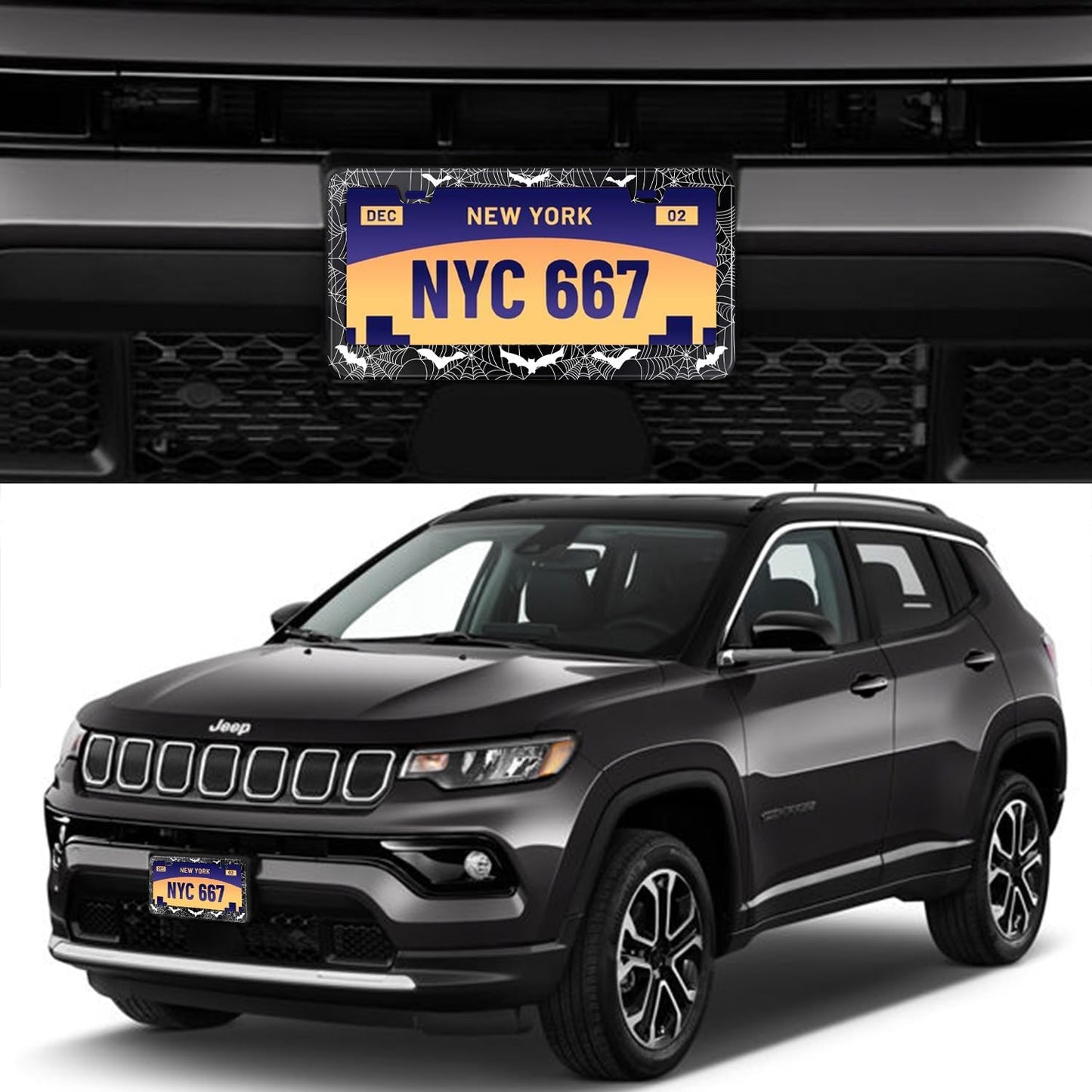 License Plate Frame for Bats and Spider Webs Stainless Steel License Plate Frames Holder Covers Rust-Proof Auto Parts Decoration with Screws License Plate Holder for Car Accessories 12x6 Inch