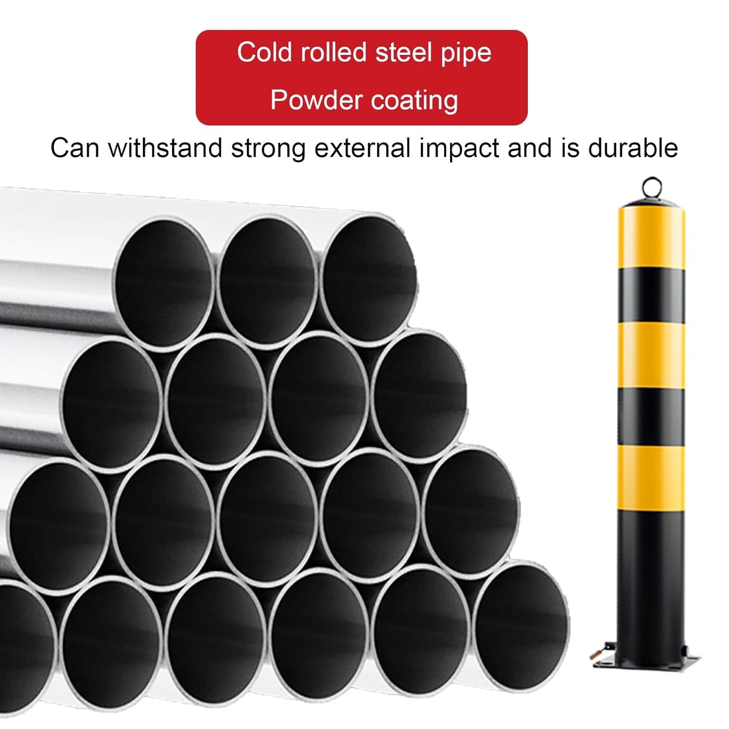 Steel Safety Bollard Post, with Lock Bollard Post Removable Security Posts, Parking Bollards, Parking Barriers Concrete, Powder Coat, for Parking Lot, Driveway and Sidewalk(Black (1pcs),50cm/19.7in)