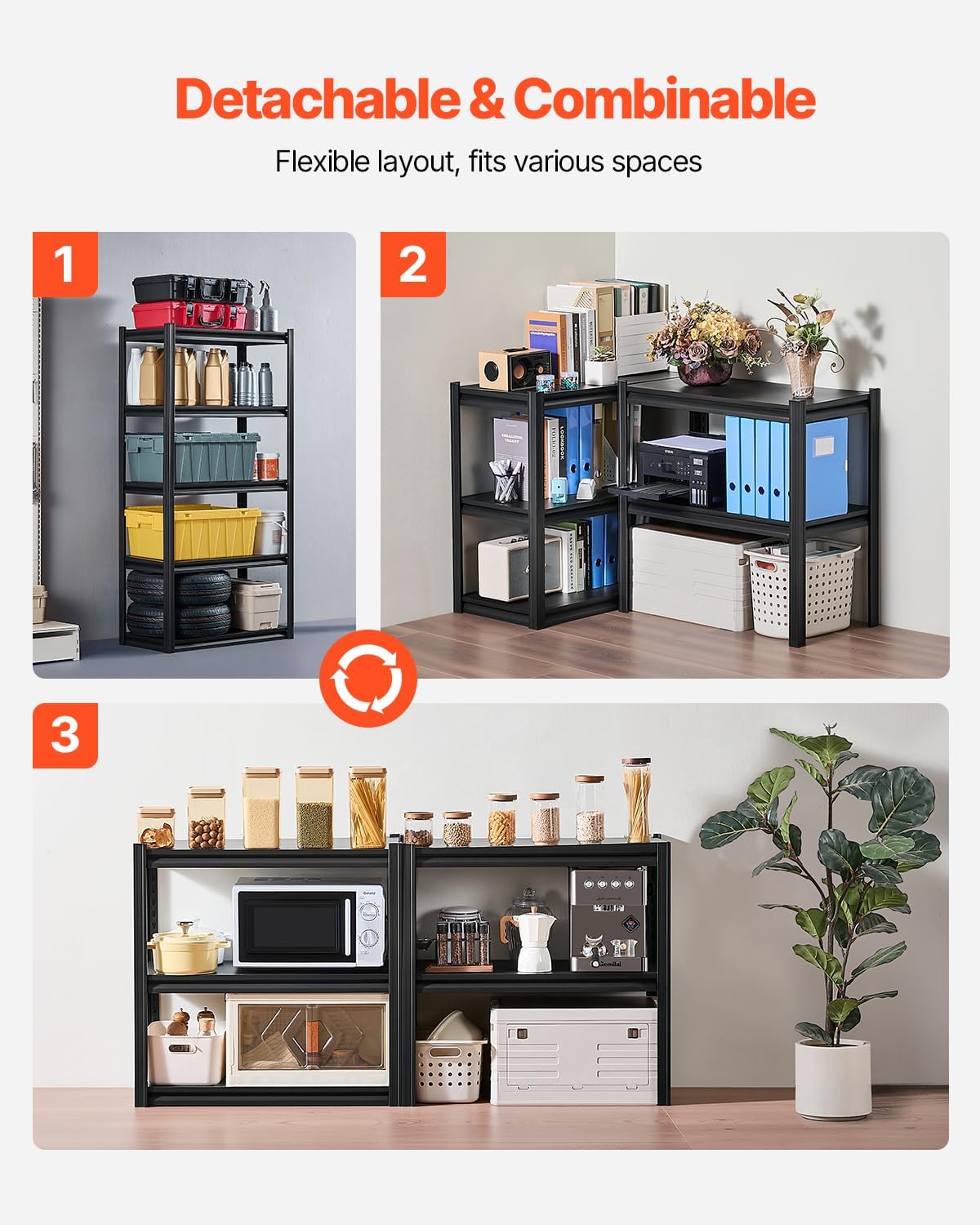 VEVOR Storage Shelves, 2000 lbs, 5 Tier Garage Storage Shelving, 16" D x 32" W x 63" H Adjustable Metal Shelves for Garage Shelves Utility Rack Shelf, Ideal for Kitchen, Warehouse, Basement, Black