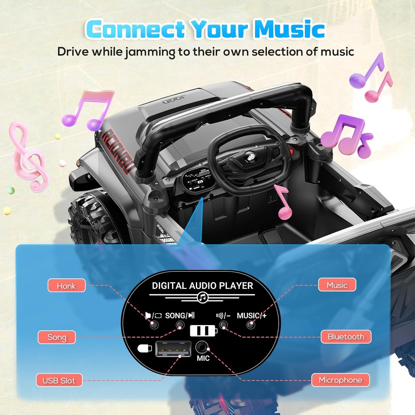 SEALIGHT 12V Kids Ride On Car Truck w/Parent Remote Control, Children Ride On Toy Toddler Electric Vehicle with Double Doors/Safety Belt/LED Lights/Music Player/Bluetooth