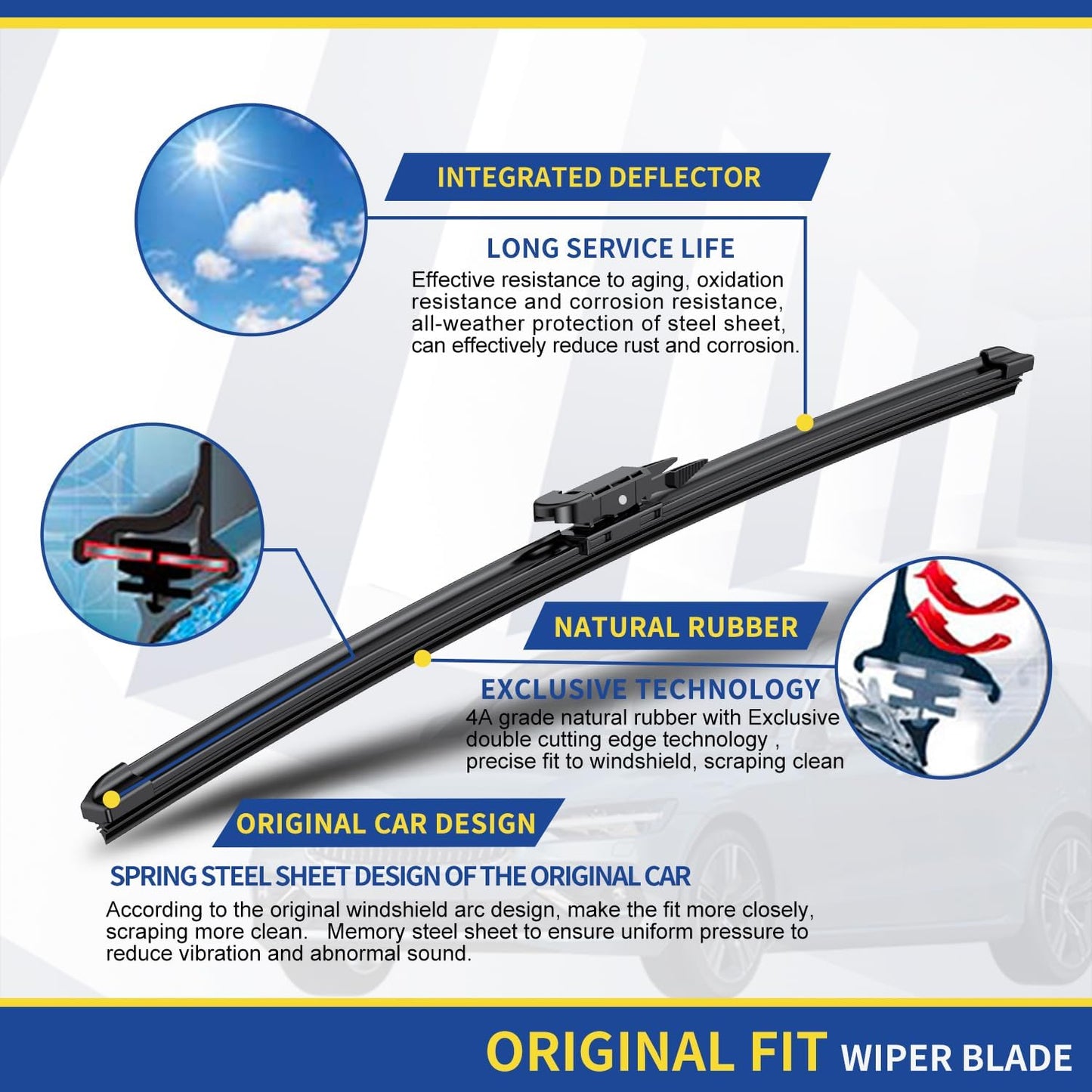 Wipers Factory Replacement For Ford Explorer 2011-2018 Original Equipment Windshield Wiper Blade Set - 26"+22" (Set of 2) Pinch Tab