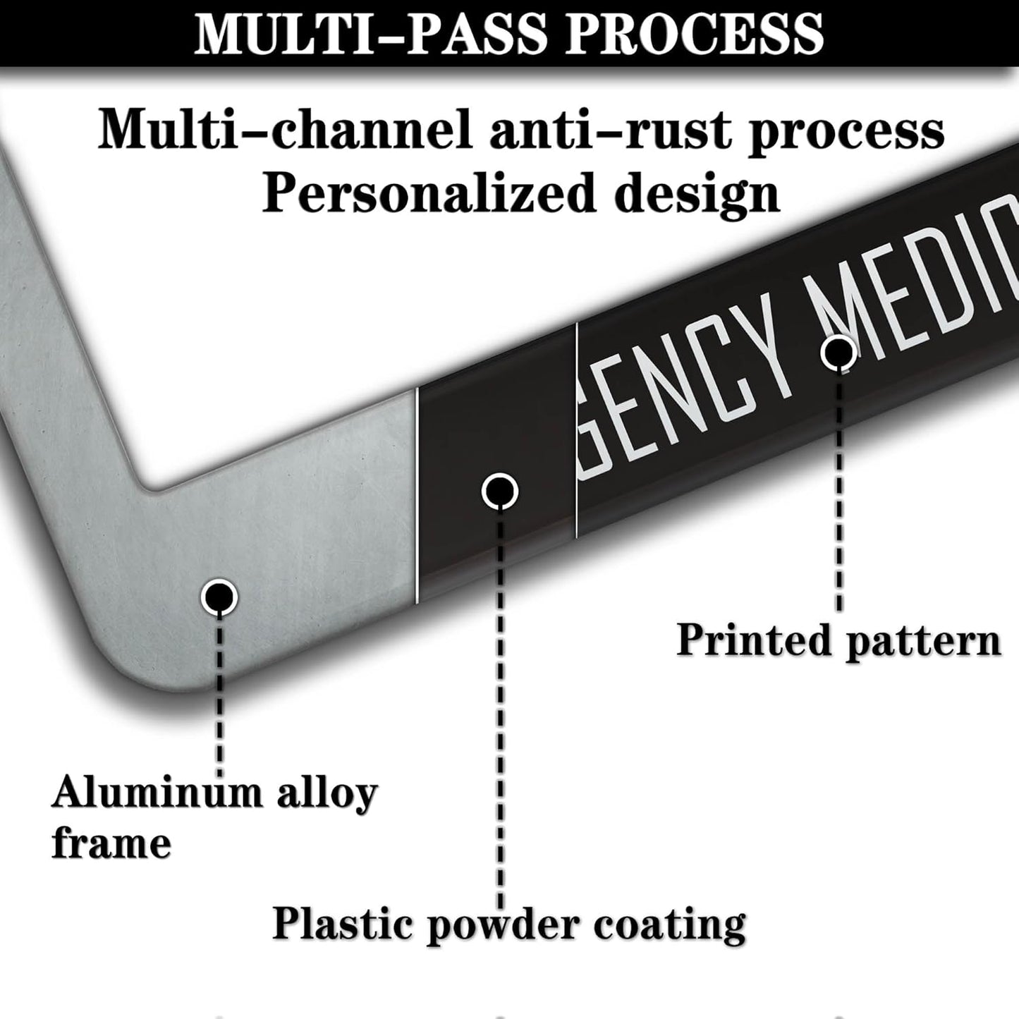 License Plate Bracket Black and White License Plate Frames EMT Emergency Medical Technician Aluminum Metal Car Accessory 2 Pack with Screw Covers Set