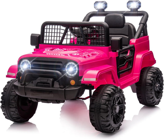 JOYMOR 12V Kids Ride on Truck with Remote Control, 4 Wheels Battery Powered Kids Car, Electric Play Car with LED Lights/Horn/Remote and Manual Control/3-5 MPH Speed/Gift for Girl Boy (Hot Pink)