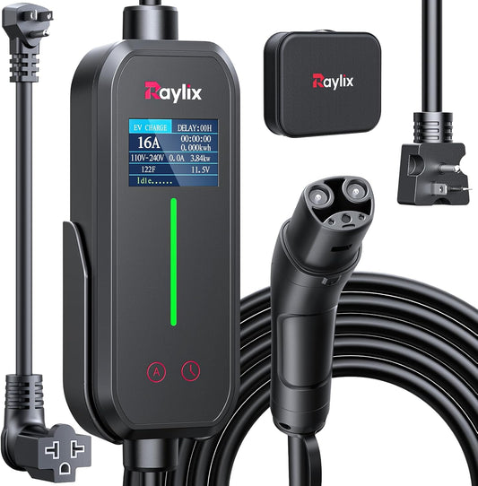 16A Level 1&2 Tesla Charger [Adjustable Current, Delay Charge & Smart Display] Tesla Mobile/Home Charger with 21 ft Cable, Mobile Connector for Model X/Y/3/S/Cybertruck, NEMA 6-20/5-15 Plug, 110-240V