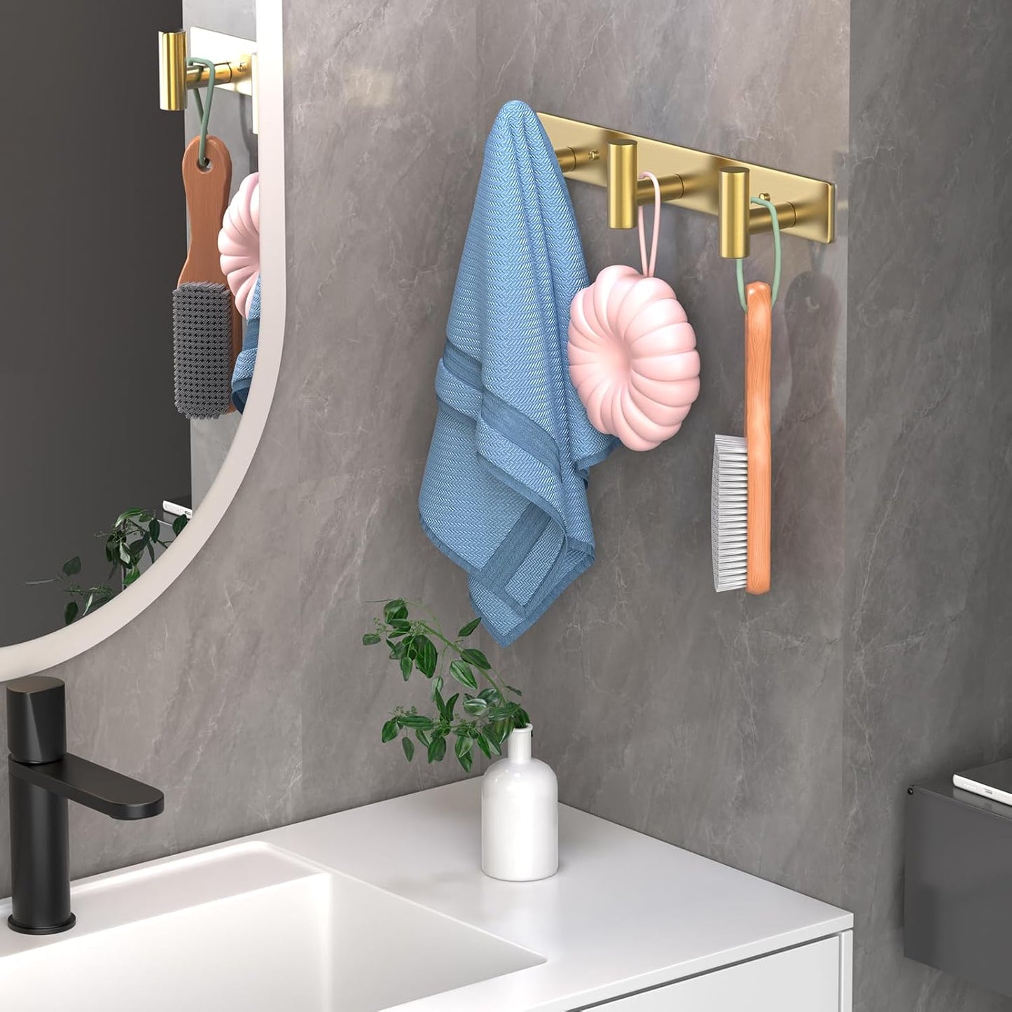 Wall Mounted Coat Rack-3 Hooks, Heavy Duty Stainless Steel Hook Rail for Towel Coat Hat Purse Bag Jacket, Towel Hooks for Entryway Bathroom Kitchen (Gold 3 Hooks - 1 Pack)