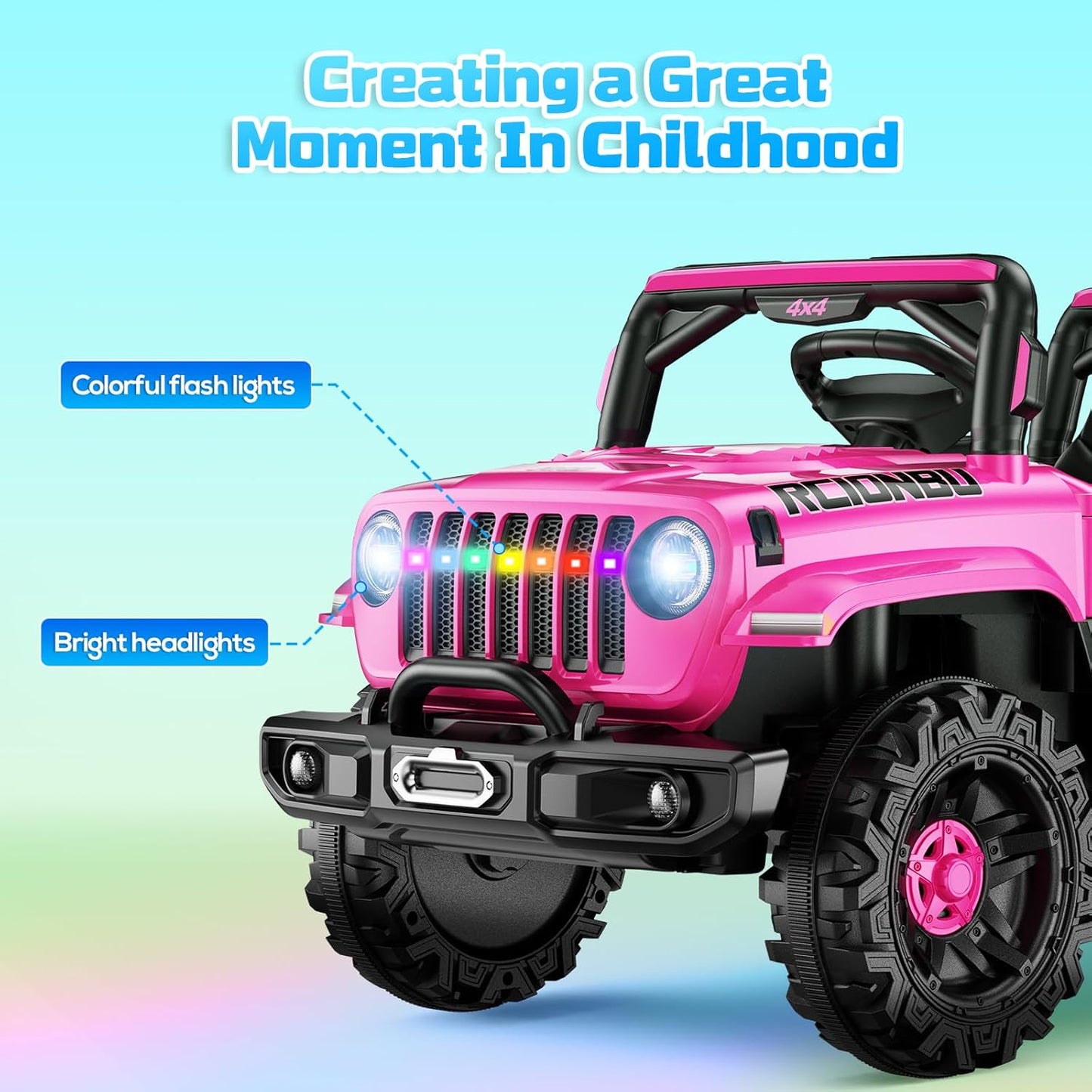 SEALIGHT 12V Kids Ride On Truck Car w/Parent Remote Control, 4 * 380W Motors, 3 Speeds, Emergency Braking, LED Lights, Music & Horn, Kids Electric Vehicles for Boy Girl Gift