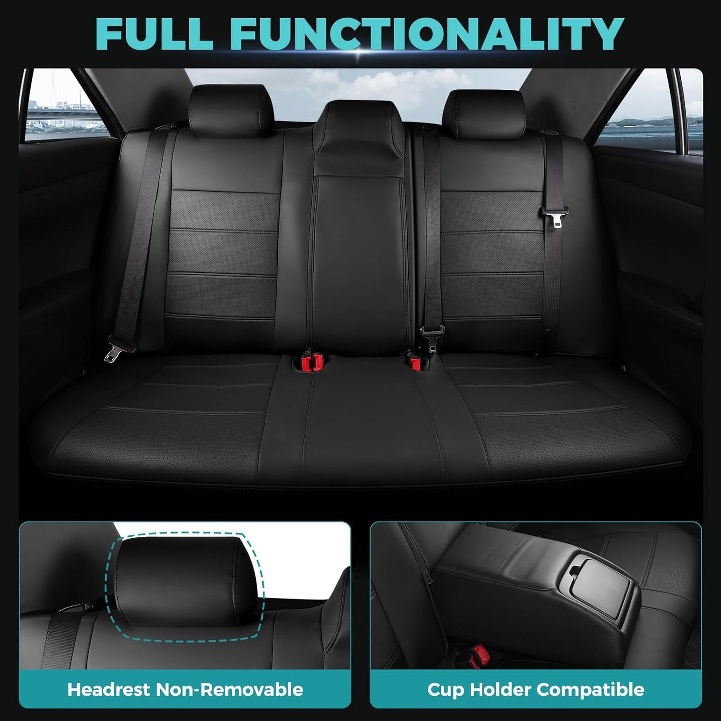 for Toyota Camry Seat Covers SE XSE SE Sport 2012 2013 2014 2015 2016 2017 - Custom Fit Car Seat Covers Full Set, Waterproof Breathable Leather Seat Covers for Cars, Black Not for Hybrid