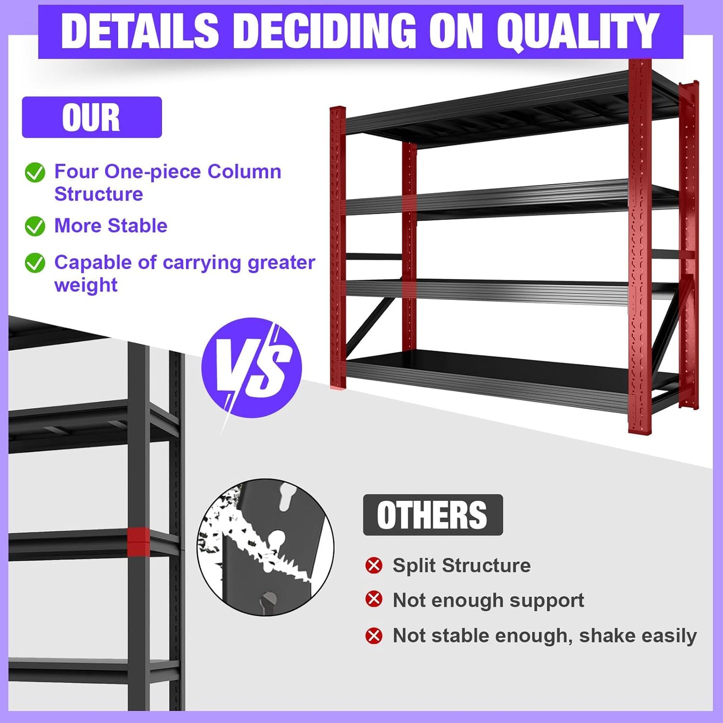 Metal Garage Shelving Heavy Duty, 4-Tier Adjustable Wire Storage Garage Shelves, 6000 LBS Loads Industrial Shelving Units for Garages, Warehouses, Kitchen, Black, 59" W x 24" D x 59" H,4 Pack
