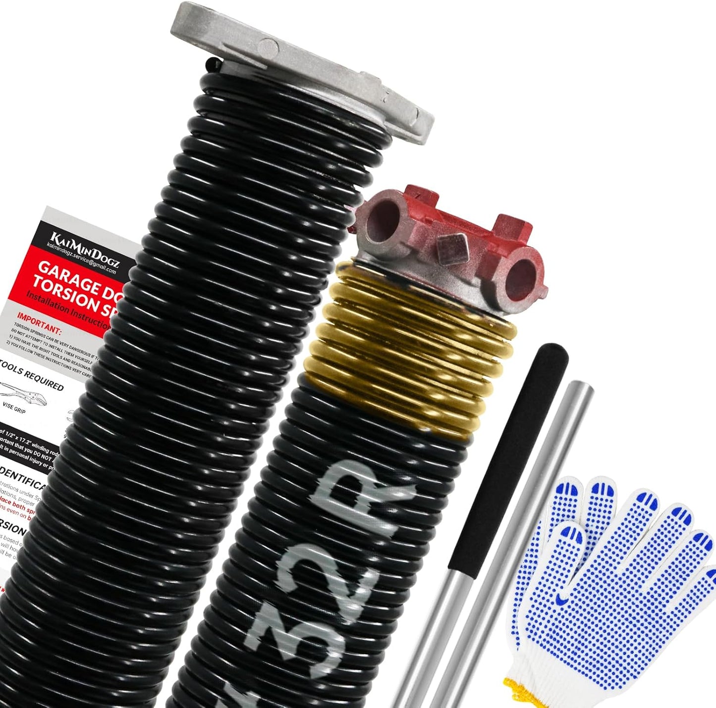 Pair of 1.75" Garage Door Torsion Springs Set with Non-Slip Winding Bars&Gloves, High Precision Electrophoresis Oil-Free Black Coated for Replacement, MIN 16,000 Cycles (0.250 x 1.75"x 32")