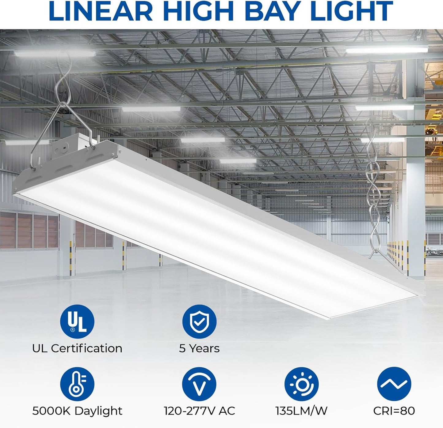 CINOTON 4FT 300W LED Shop Light with 40500LM, 0-10V Dimmable Linear High Bay Lighting with 5000K, 120-277V 135LM/W Commercial Hanging Lights for Garage Office Warehouse Workshop Factory UL Listed