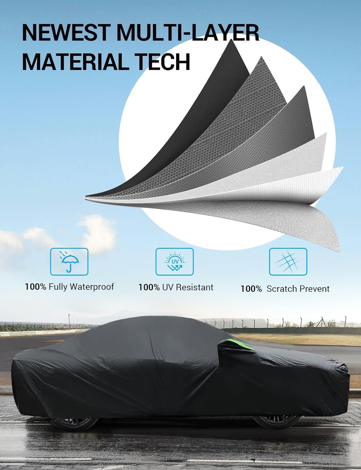 Proadsy 2025 Upgrade Car Cover for Honda Civic 2016-2023 2024 2025, Waterproof All Weather, Windproof Snowproof Rain Hail Sun UV Protection Full Outdoor Indoor Exterior Car Covers, Black