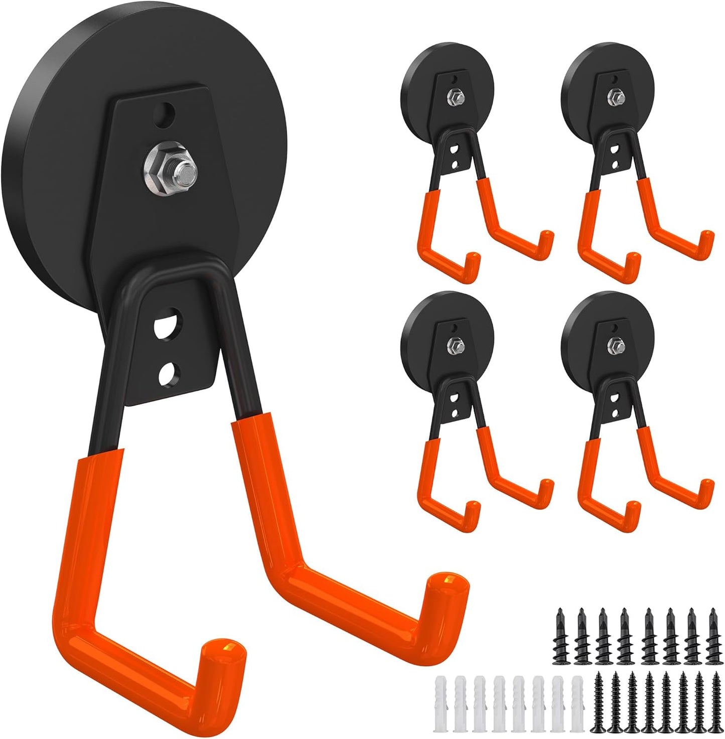 4Pcs Magnetic Hooks Heavy Duty, Large Strong Magnetic Storage Hook for Hanging Garage Tool, 66mm Magnet Hooks with Anti-Slip Coating, Magnetic Holder for Power Drill/Metal Cabinet/Garden Tools