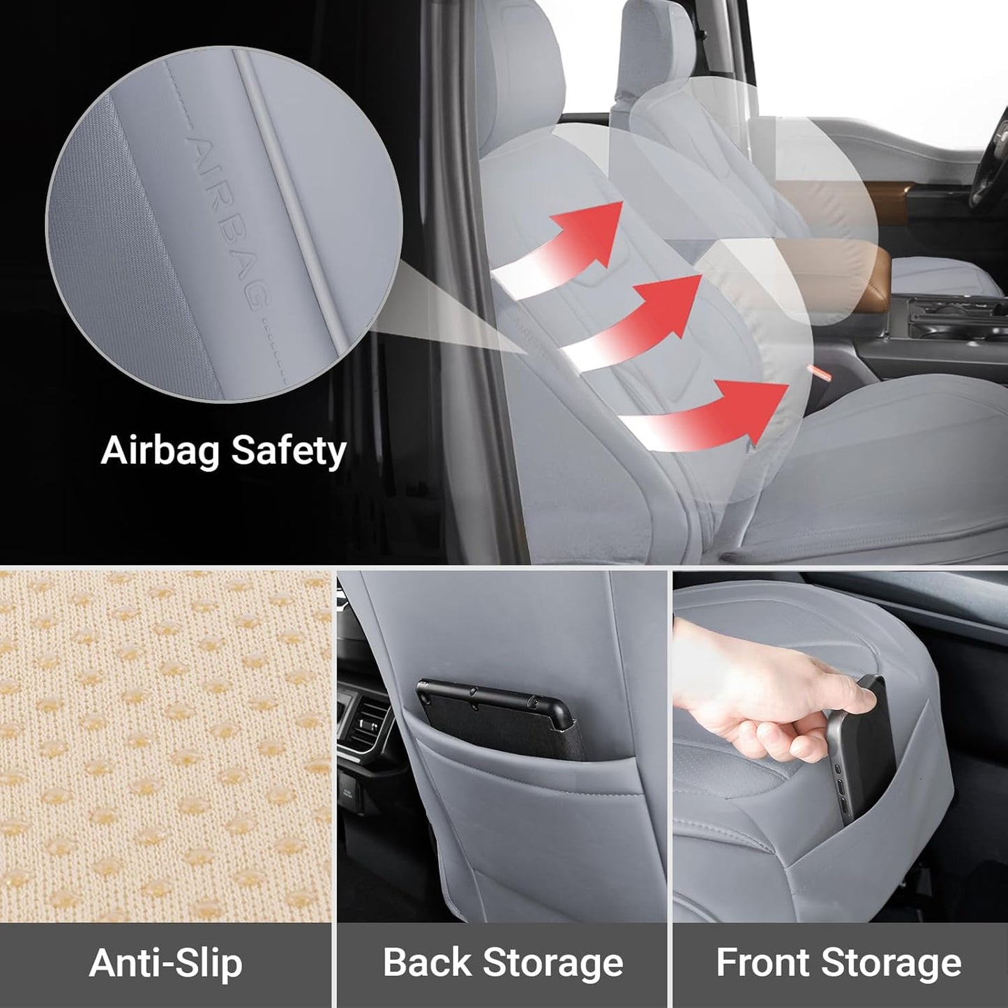 Coverland Custom Car Seat Covers Compatible with Titan, Tundra - Premium Leather Non-Slip Memory Foam Waterproof Cover Custom Fit Interior Protector Front Seat-Gray [See Size Chart-Size A14]