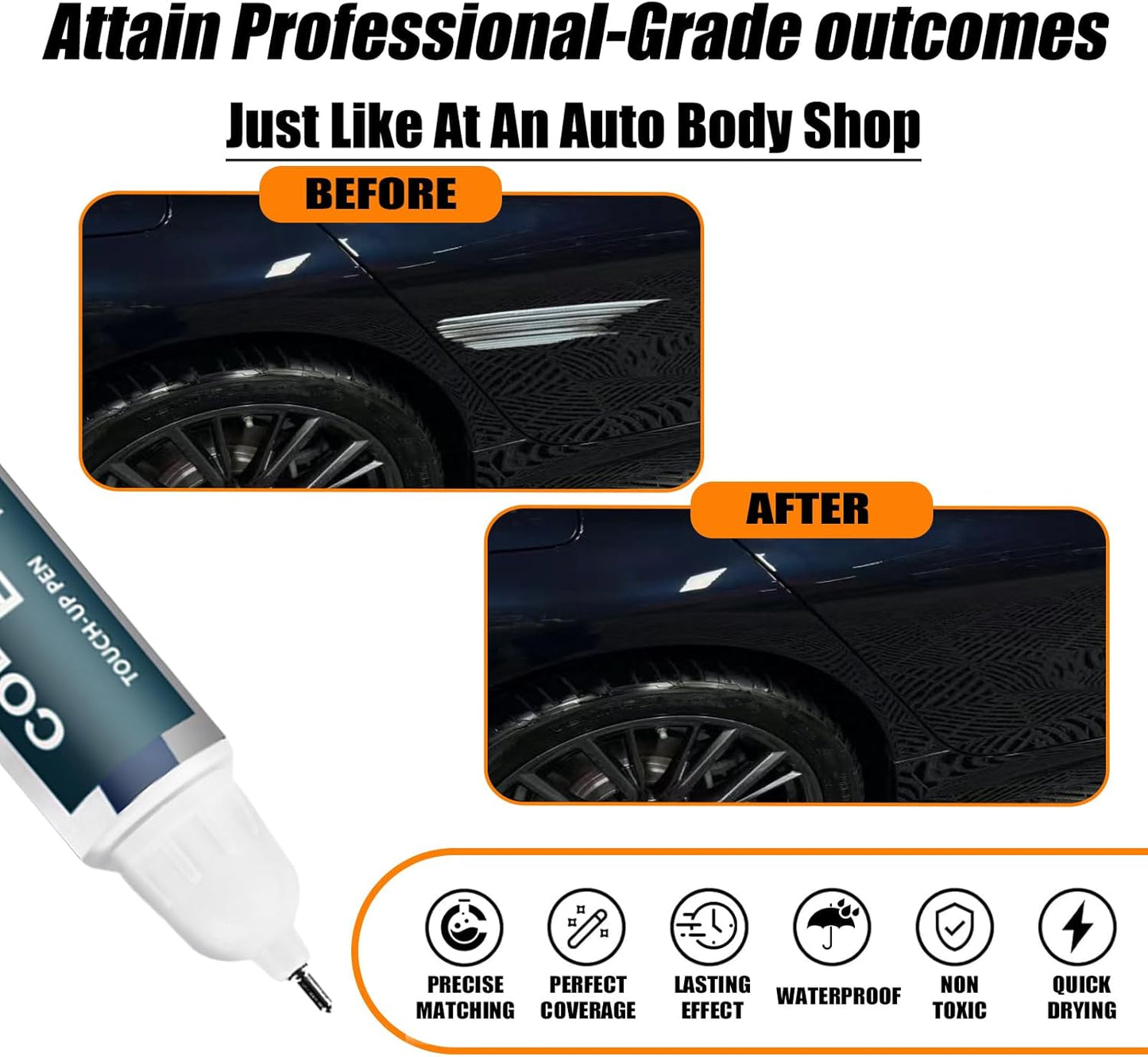 Carbon Black Metallic(416) Touch Up Paint for BMW, Car Paint Pen Scratch Repair Two-In-One Touch Up Paint, Premium Car Scratch Remover for Deep Scratches