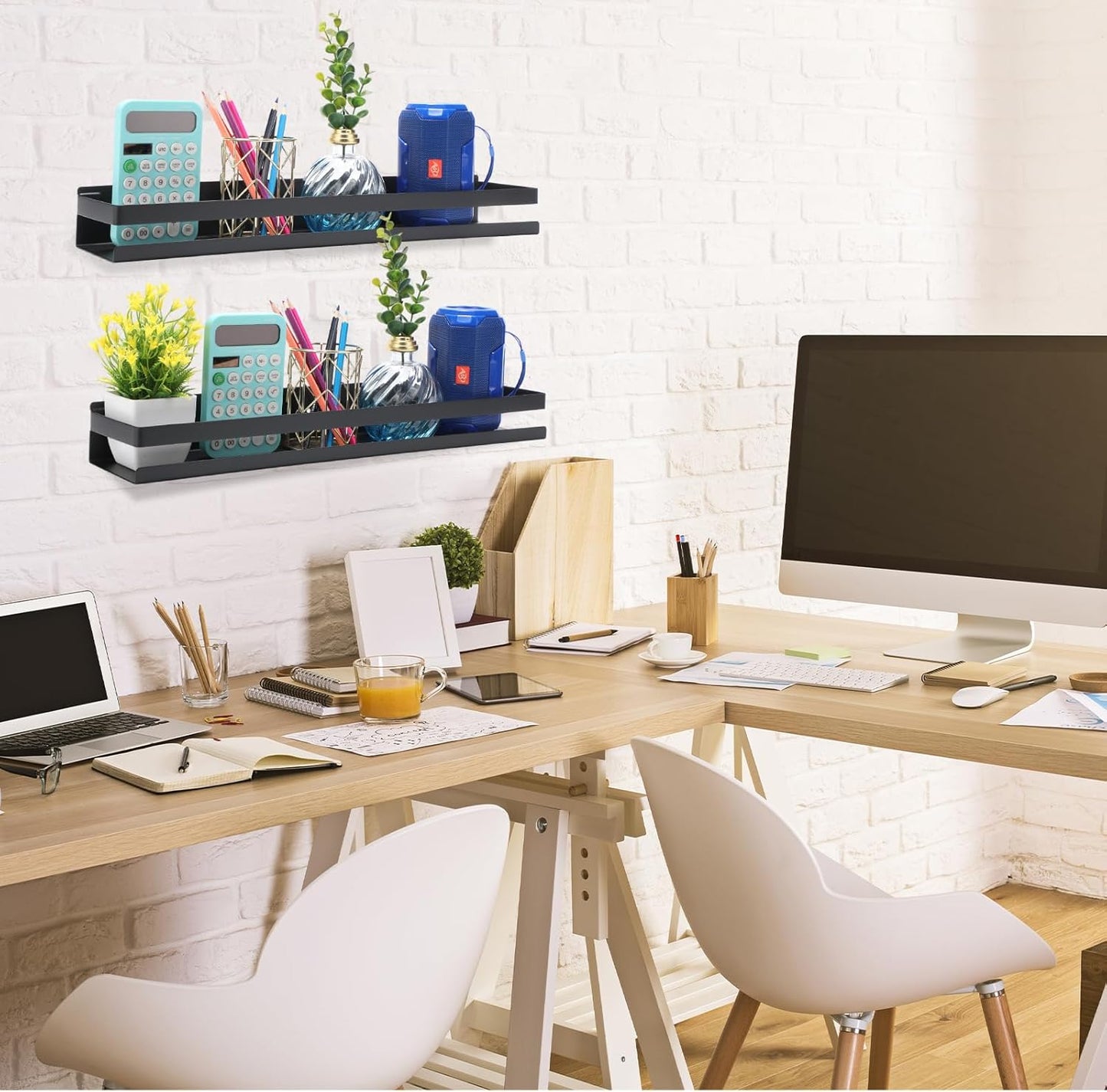 Lallisa 2 Pieces Stainless Steel Shelf Bathroom Shower Floating Shelves Wall Mounted Shower Caddy Basket Shelf Storage Organizer Shelves for Bathroom, Kitchen, Living Room(19.69 Inches/ 50 cm,Black)